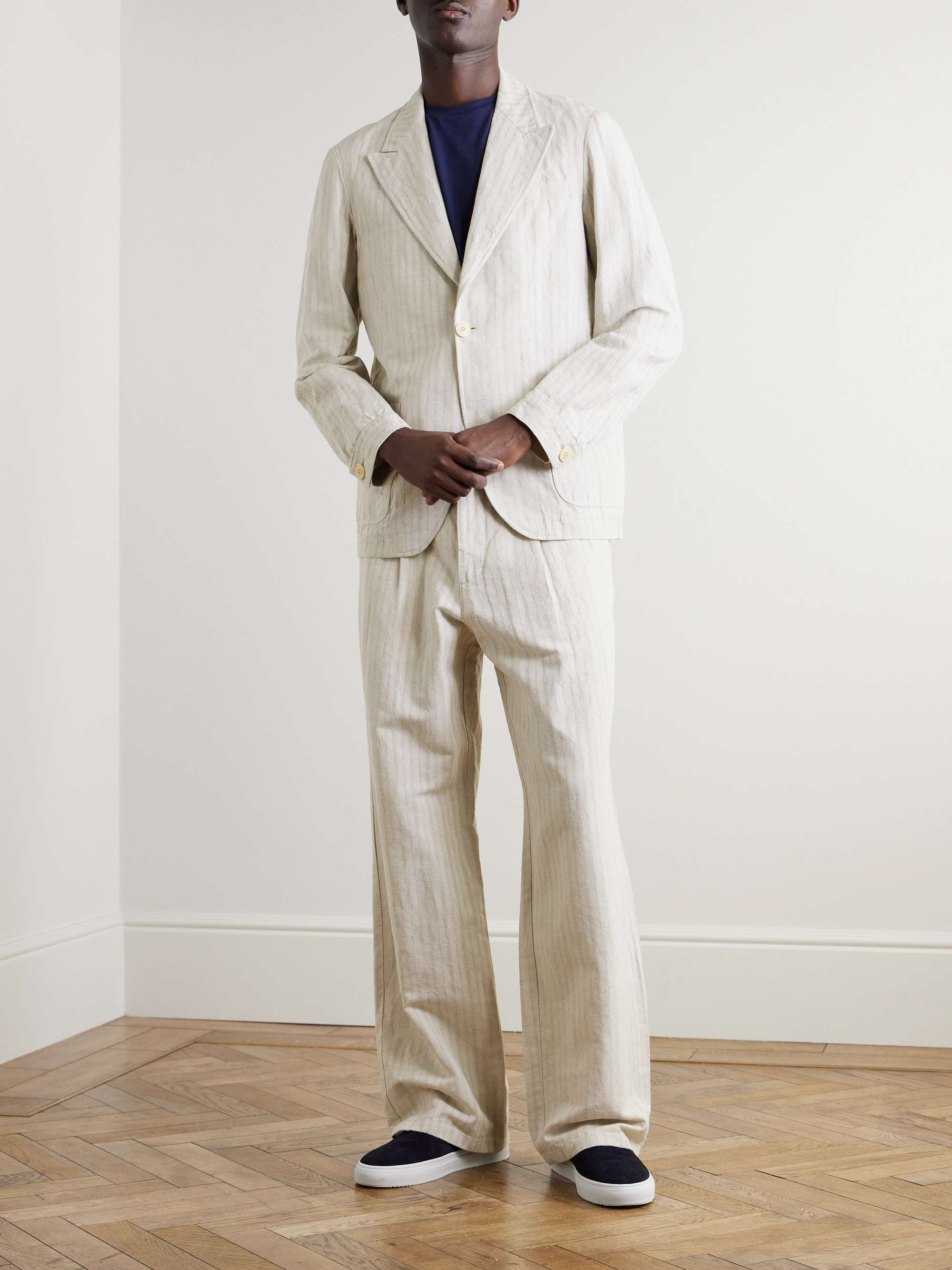 Orsman Wide-Leg Pleated Linen and Cotton-Blend Suit Trousers view