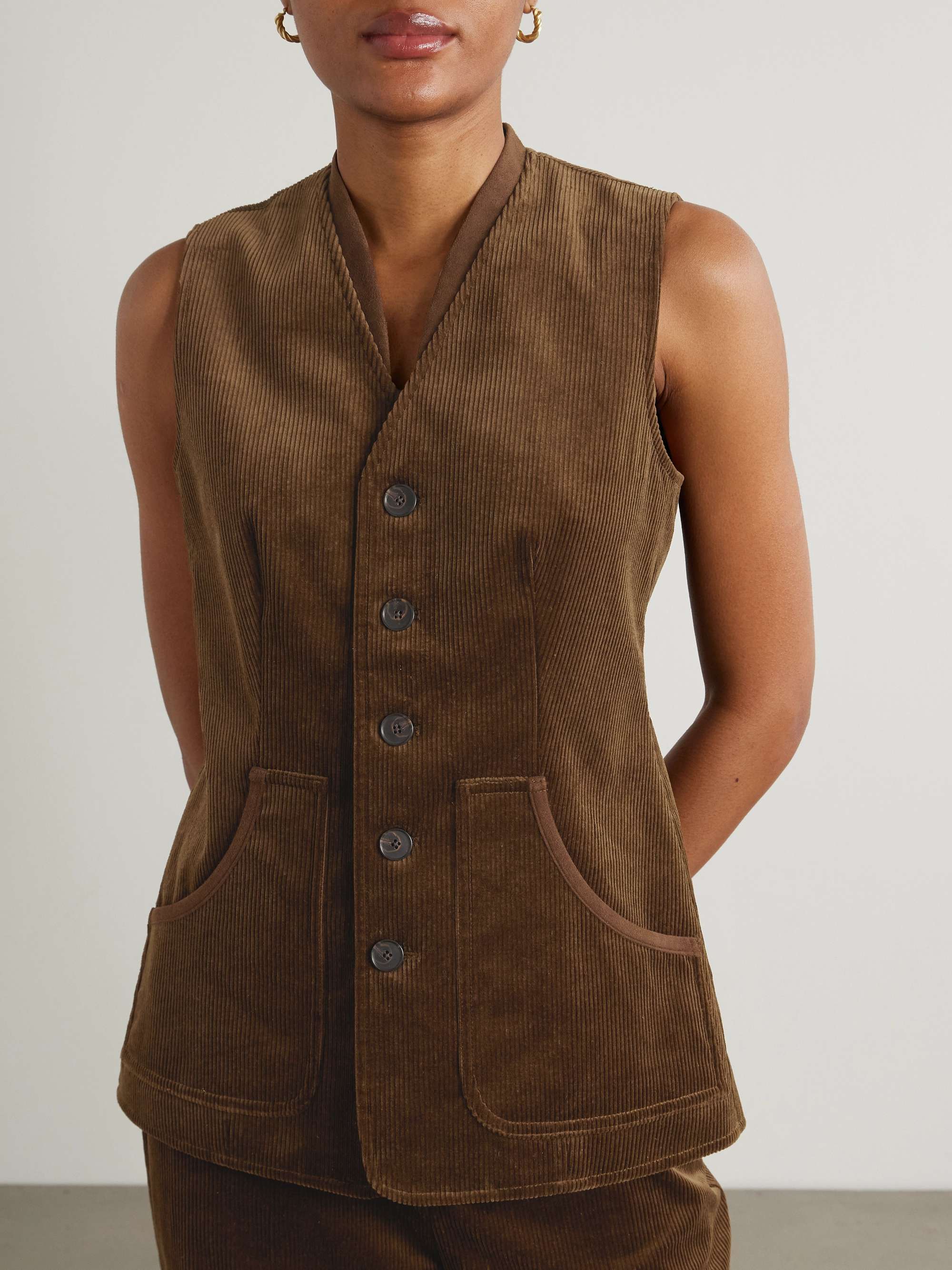 Velvet-trimmed cotton-blend corduroy vest view