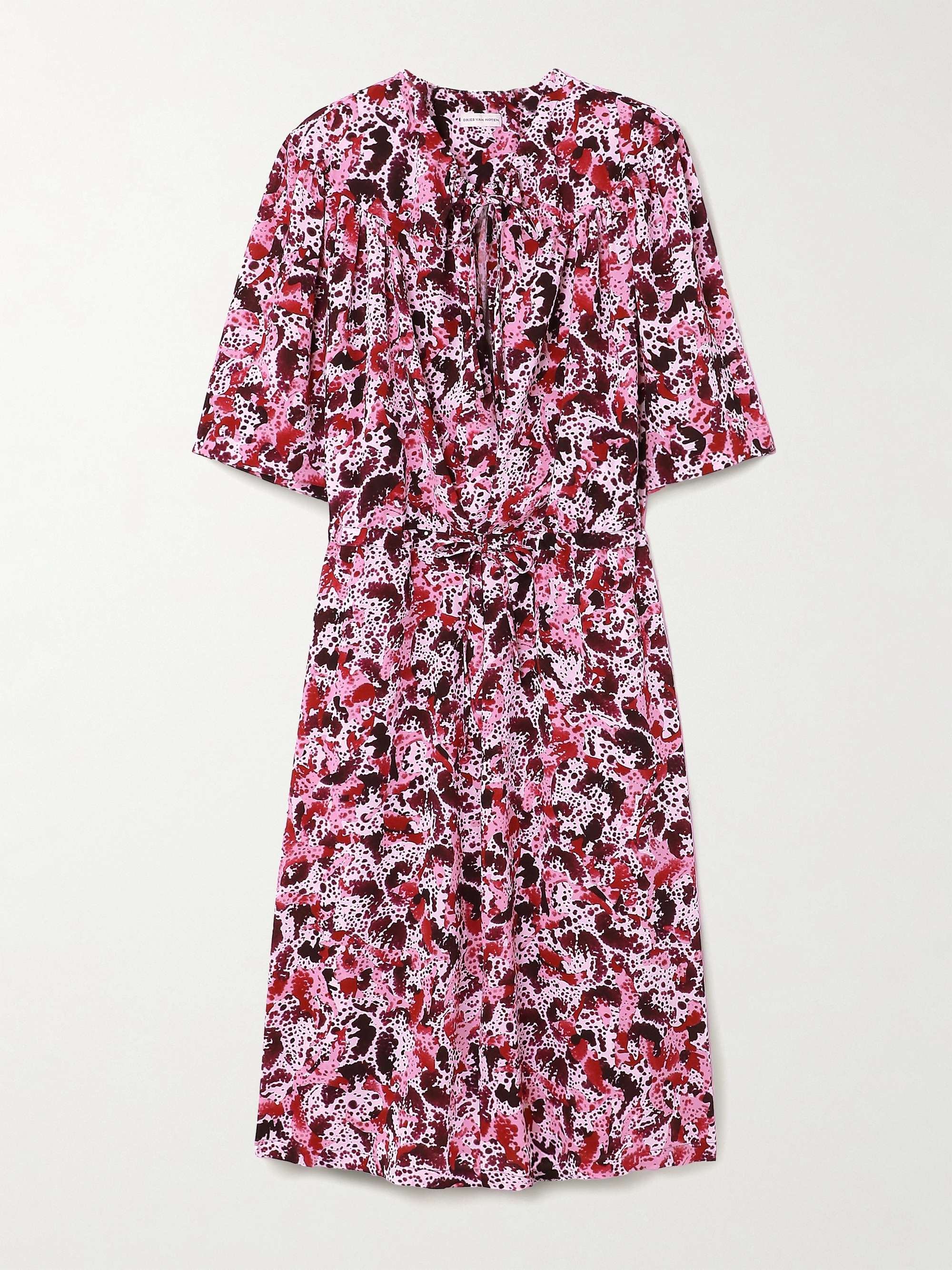 Gathered printed crepe midi dress hero visual
