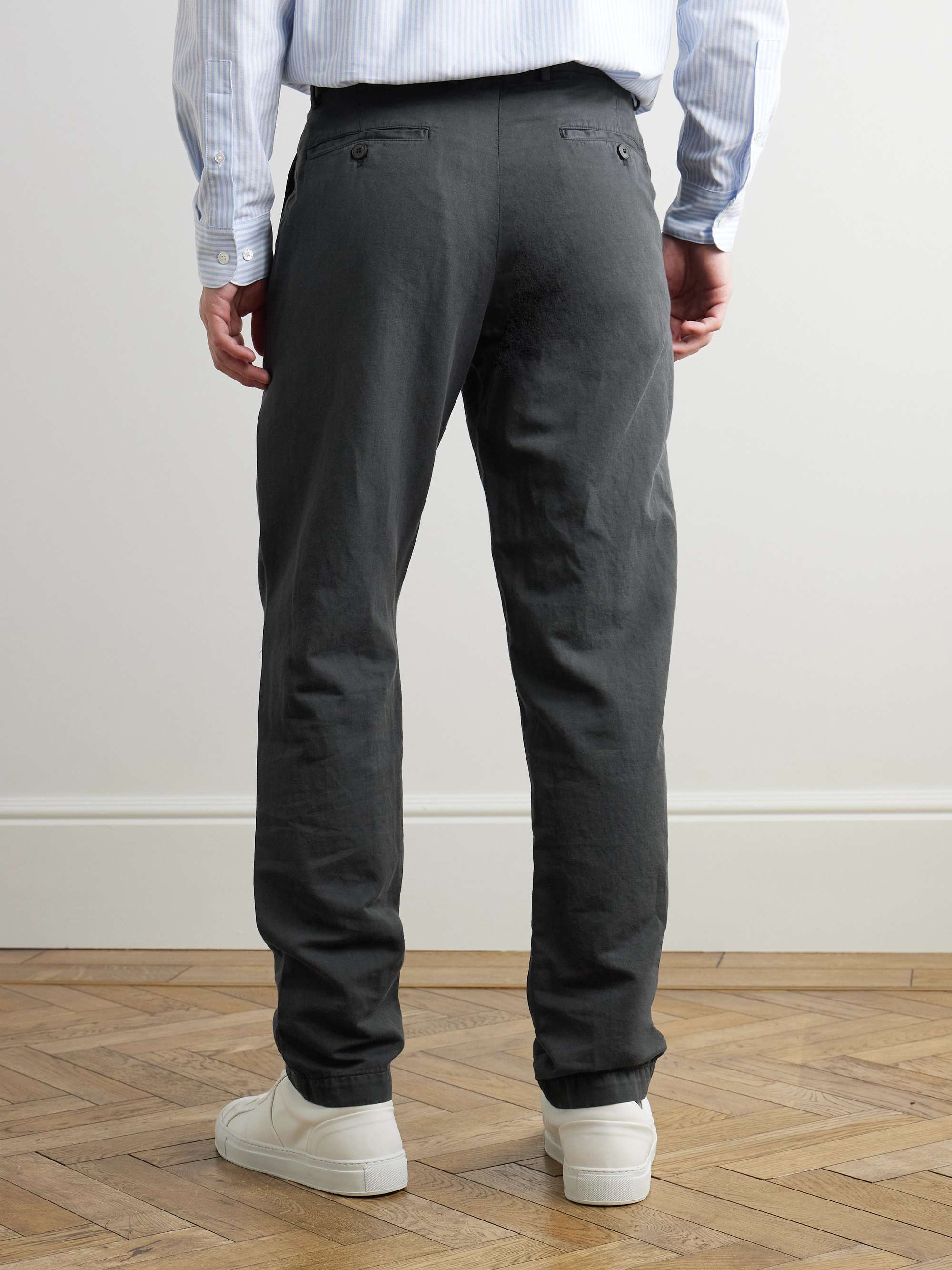 Straight-Leg Garment-Dyed Cotton and Linen-Blend Trousers view