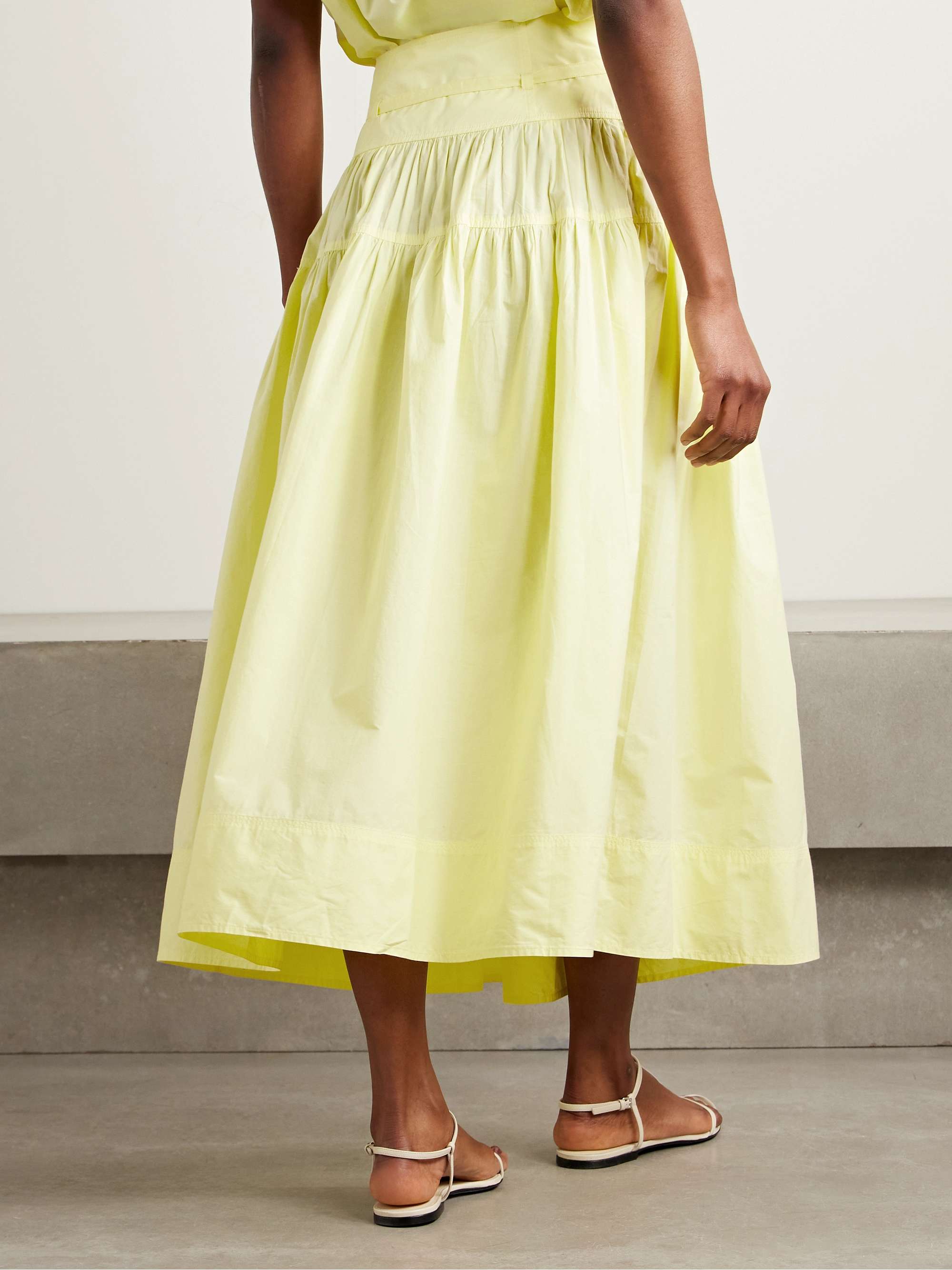 Angeline tie-detailed gathered washed cotton-poplin midi skirt view
