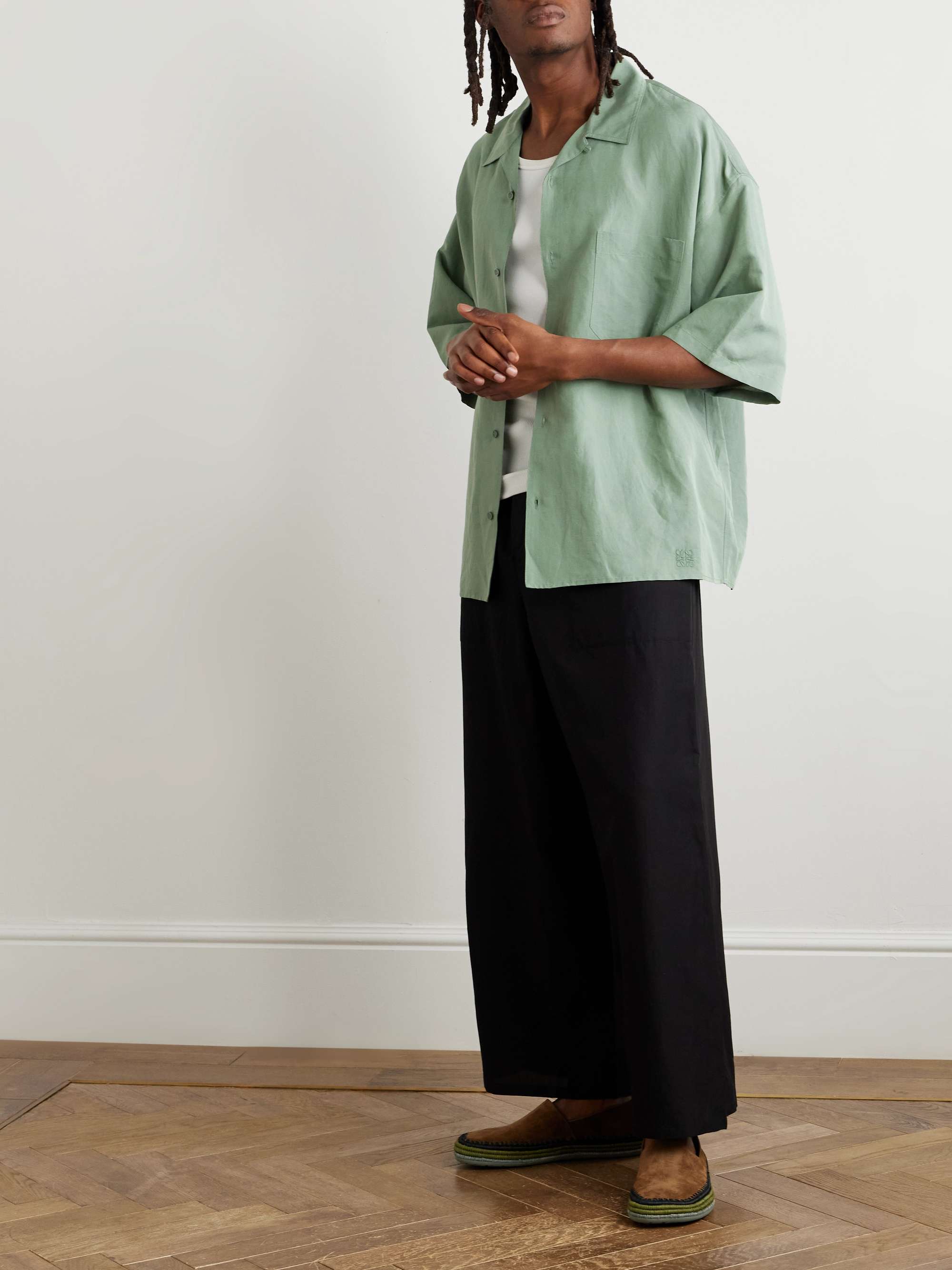 + Paula's Ibiza Oversized Convertible-Collar Logo-Embroidered Woven Shirt view