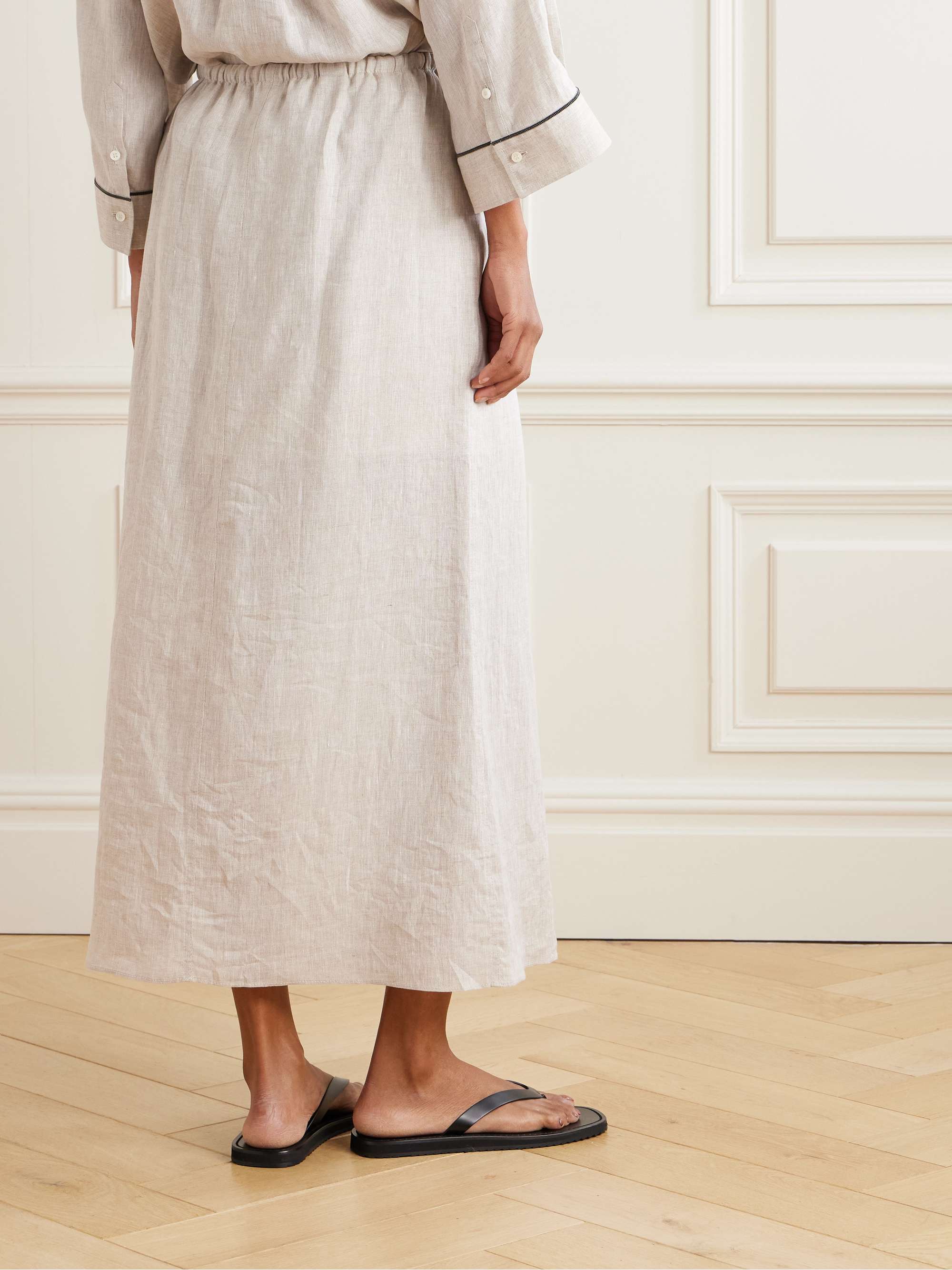 Bead-embellished linen midi skirt view
