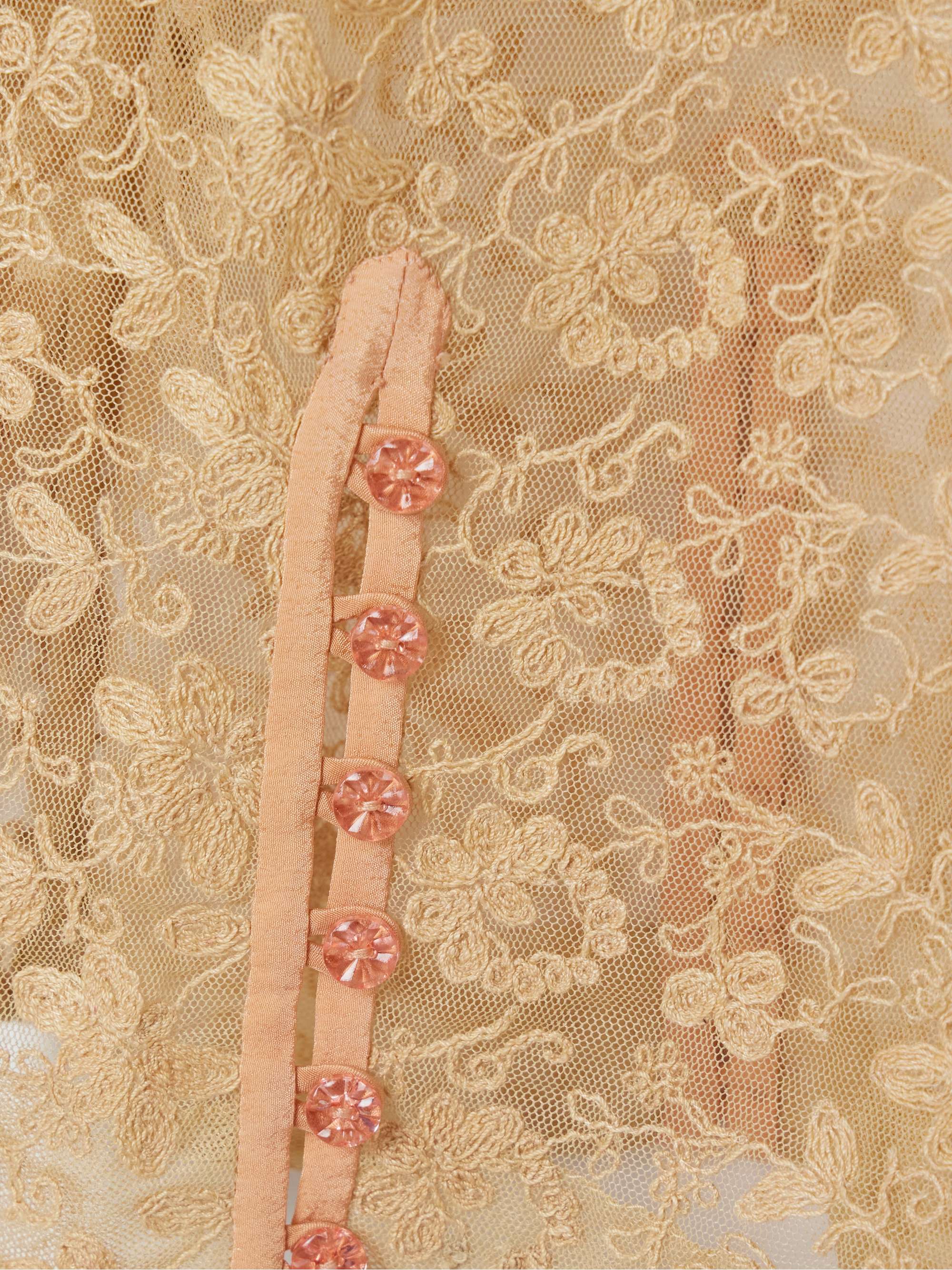 Attic crepe-trimmed embroidered tulle top view