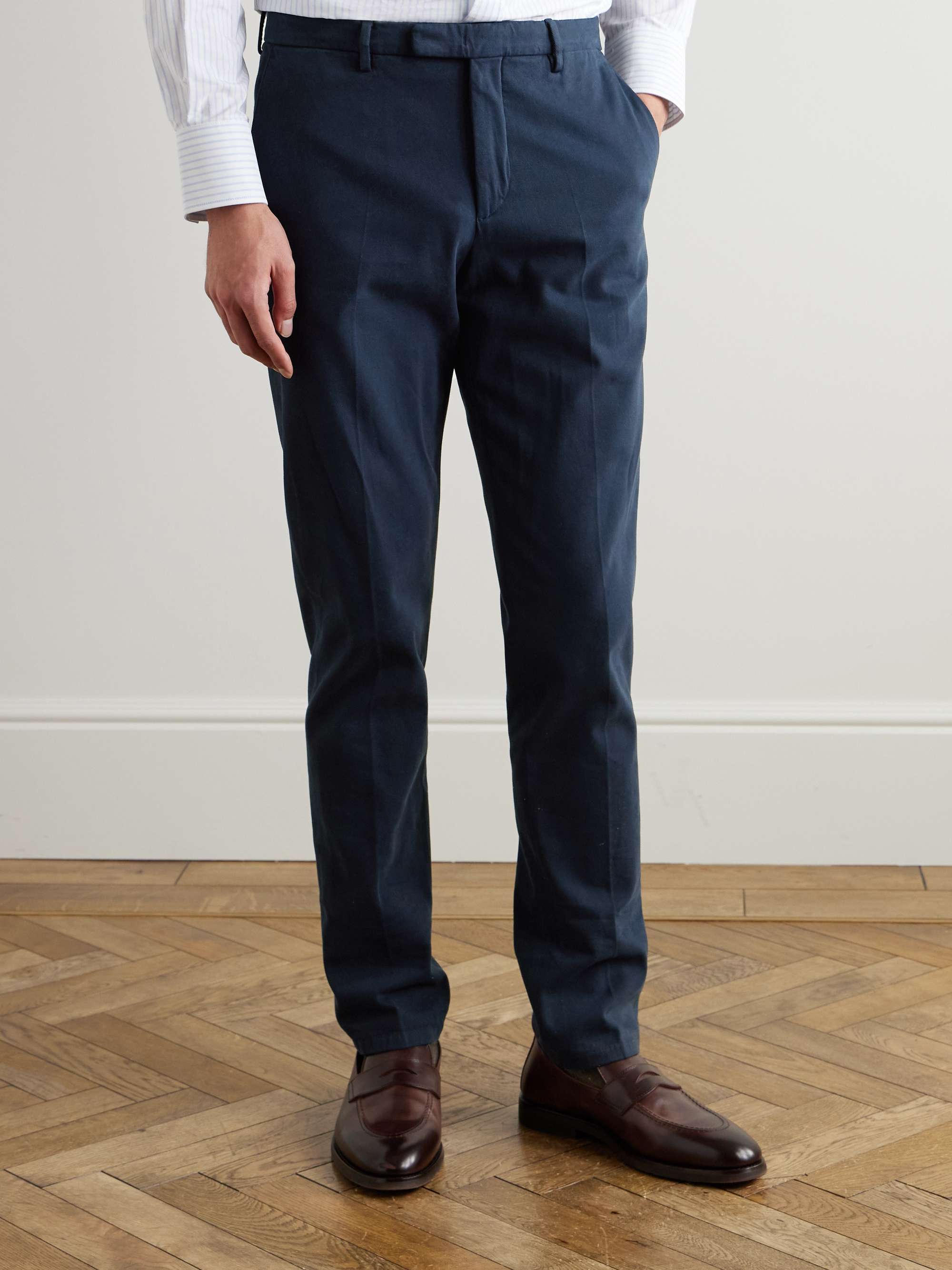 Straight-Leg Cotton-Blend Twill Trousers view