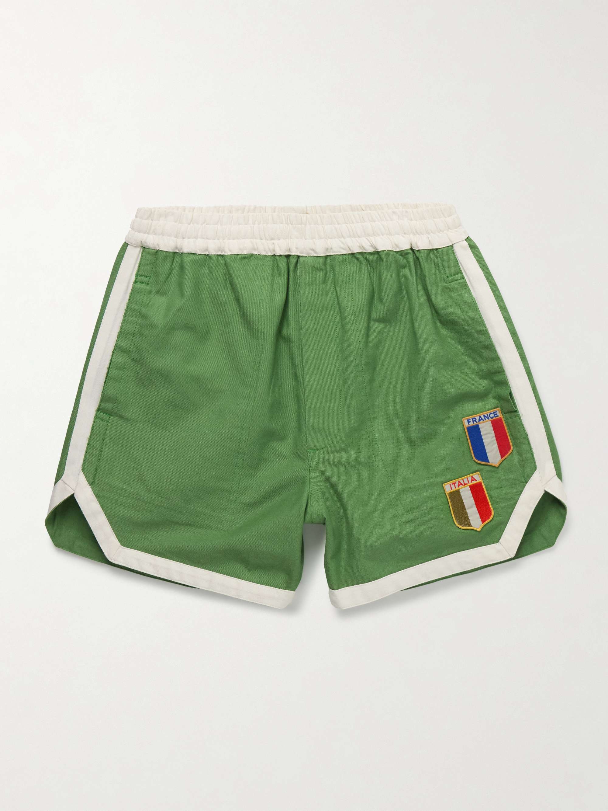 Euro Straight-Leg Appliquéd Cotton-Twill Shorts hero visual
