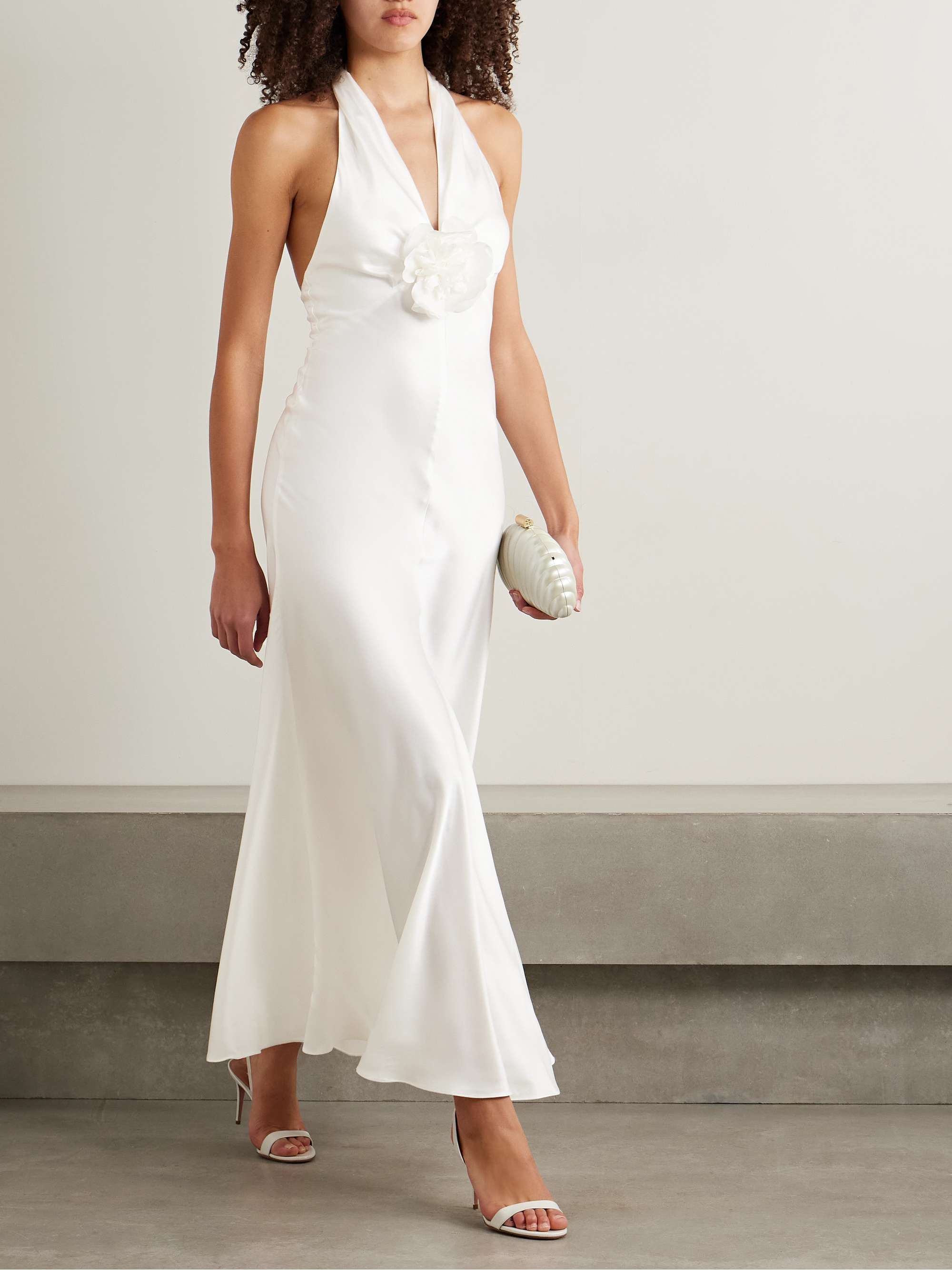 Embellished silk-charmeuse halterneck gown view