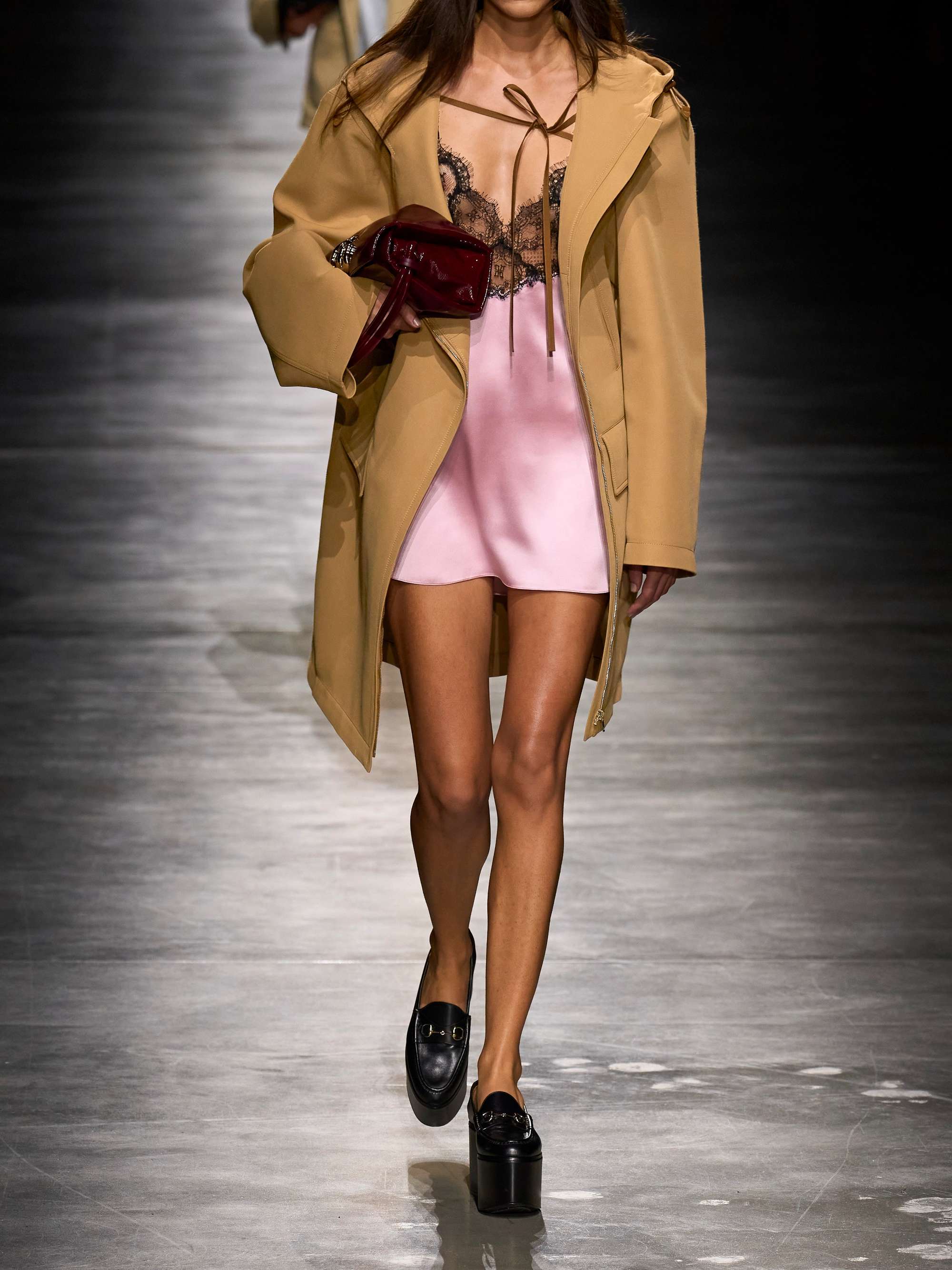 Hooded wool-blend gabardine coat view