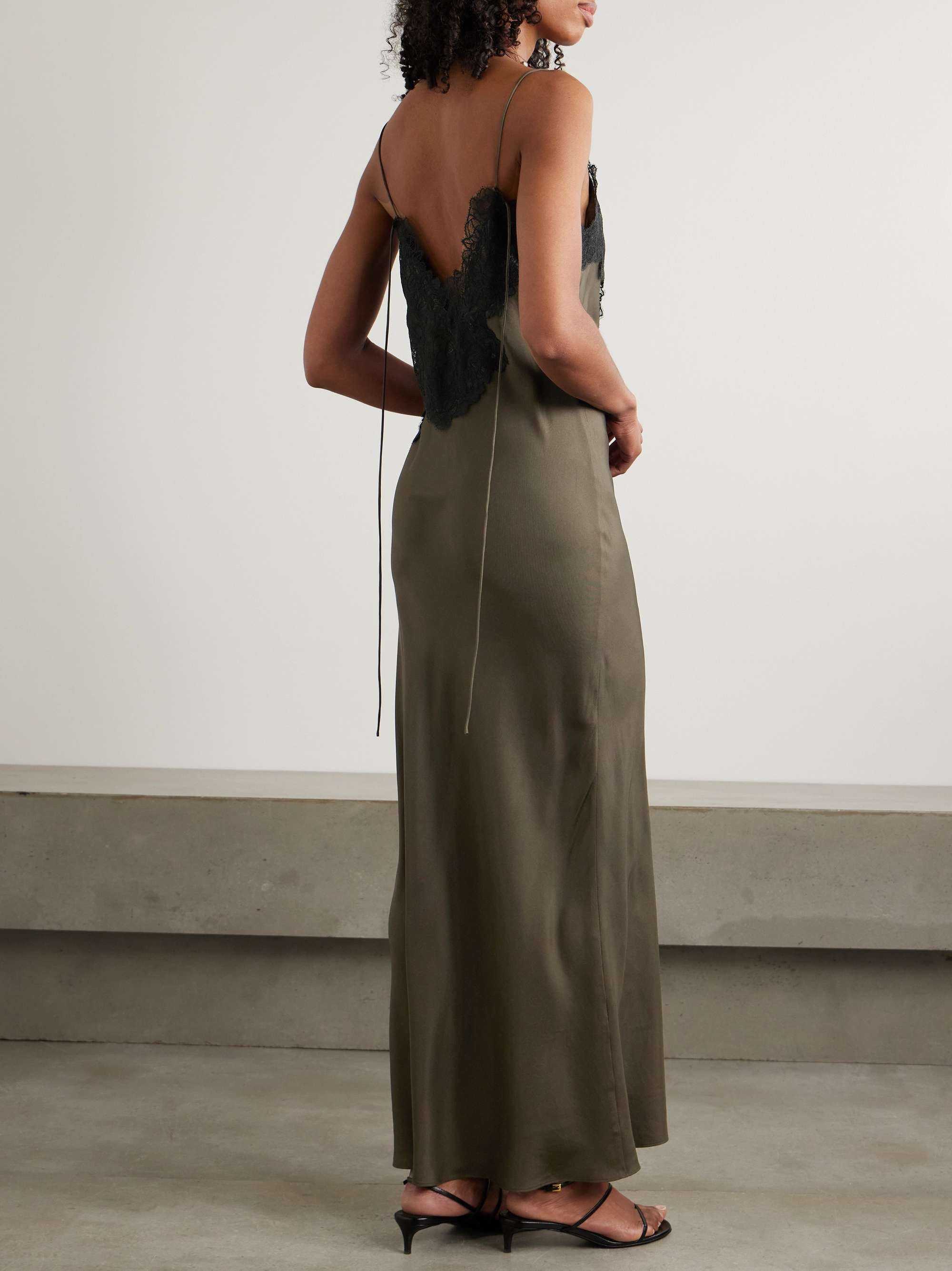 Lace-trimmed silk maxi dress view
