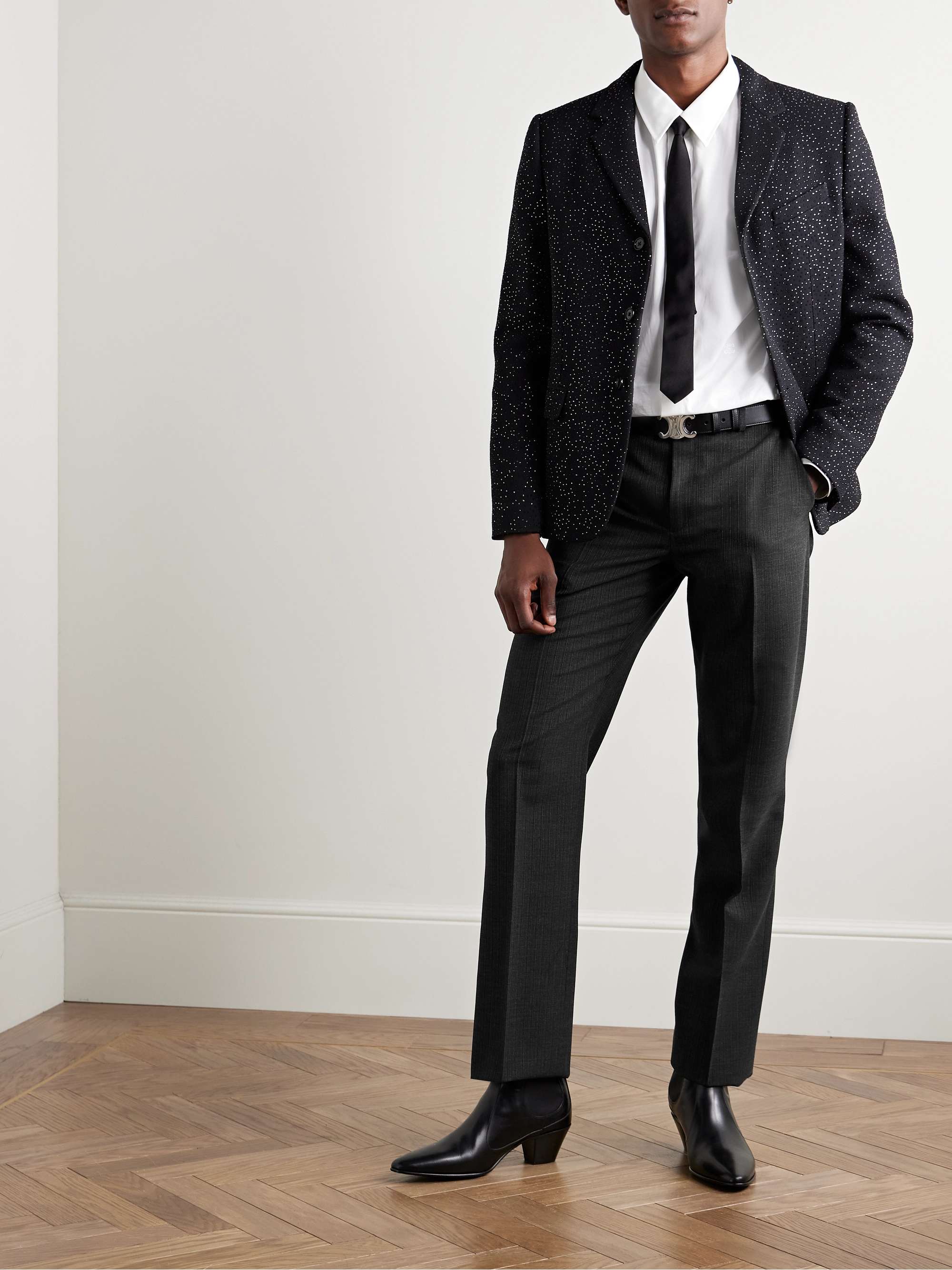 Slim-Fit Straight-Leg Striped Wool and Silk-Blend Gabardine Trousers view