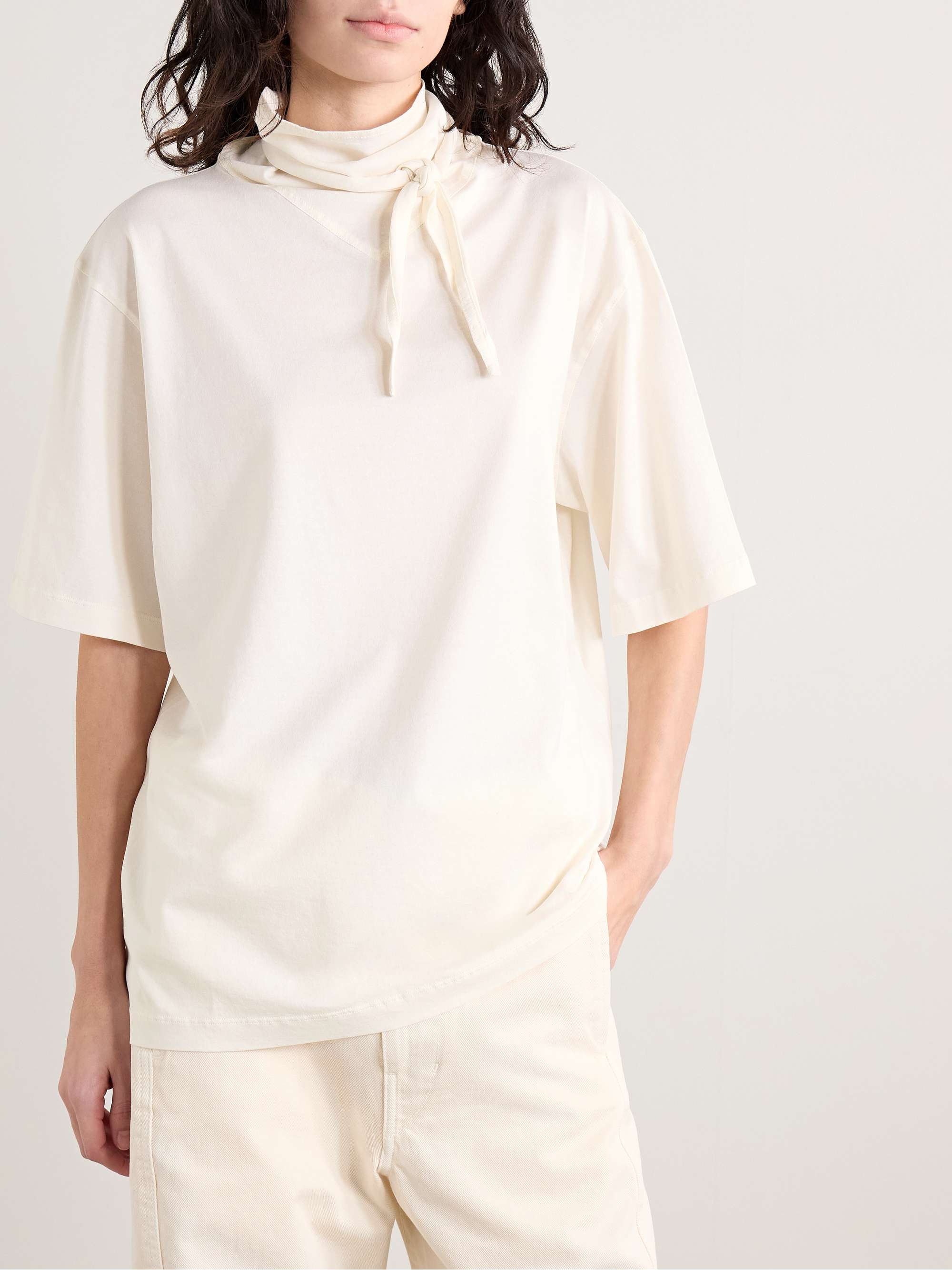 Tie-detailed cotton-jersey T-shirt view