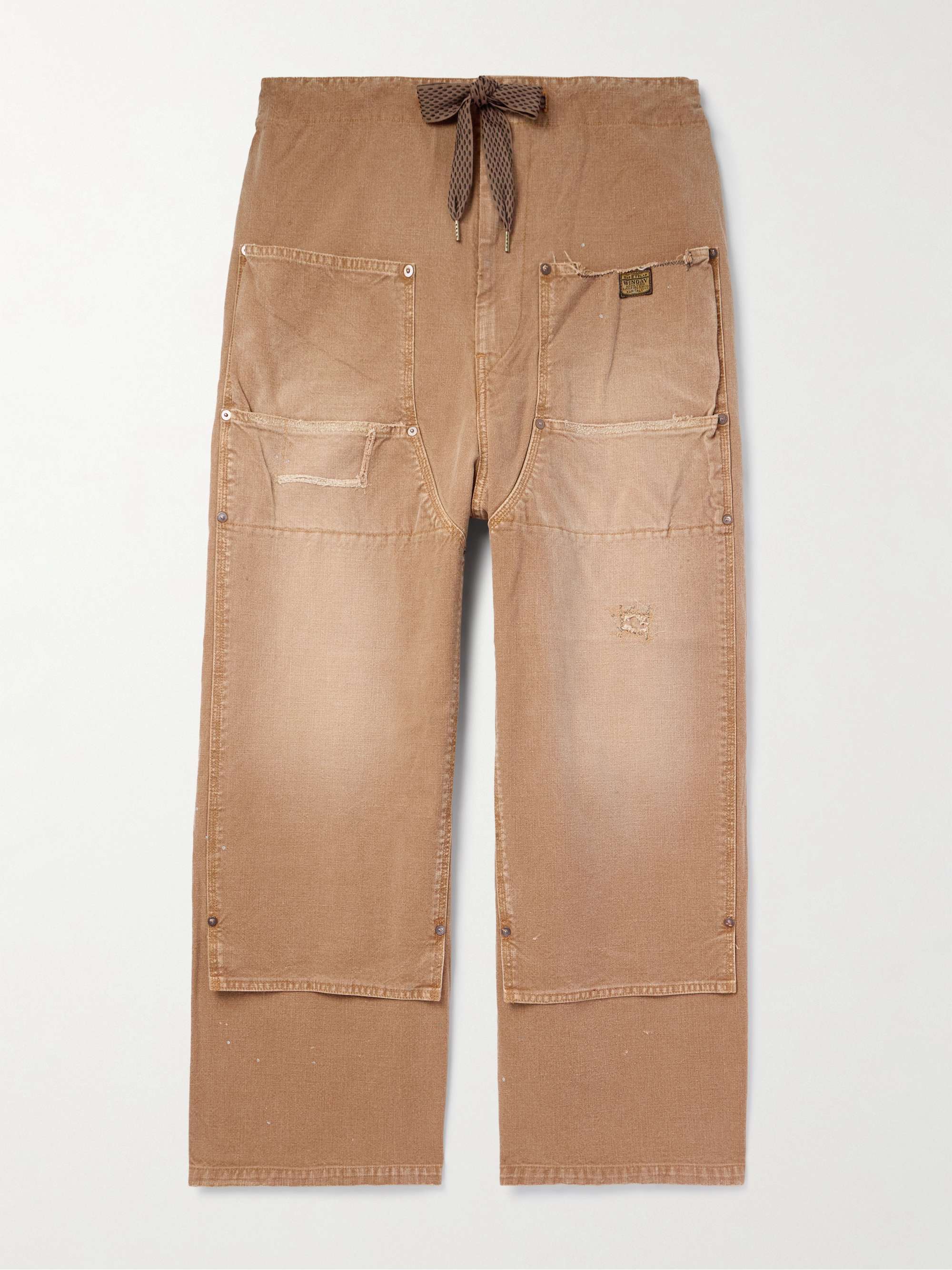 Farmer Wide-Leg Logo-Appliquéd Distressed Cotton Trousers hero visual