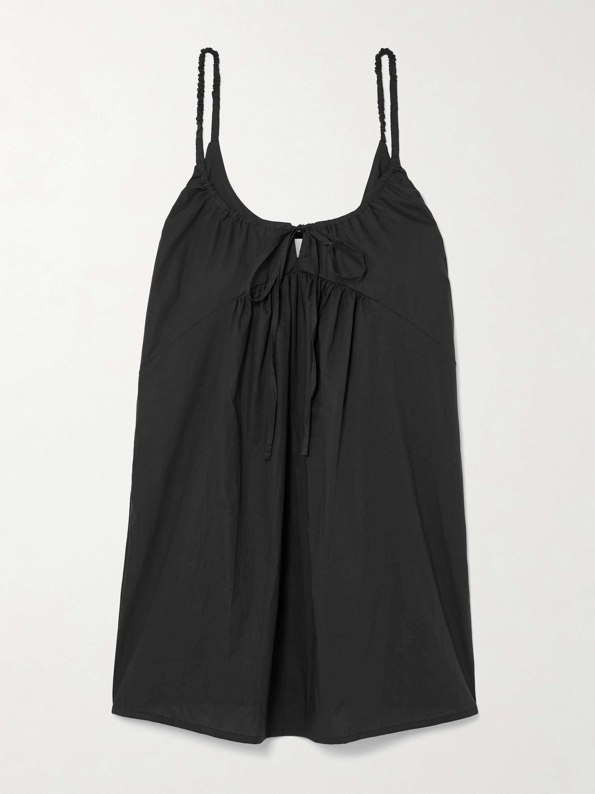 Tie-detailed gathered organic cotton-poplin mini dress hero visual