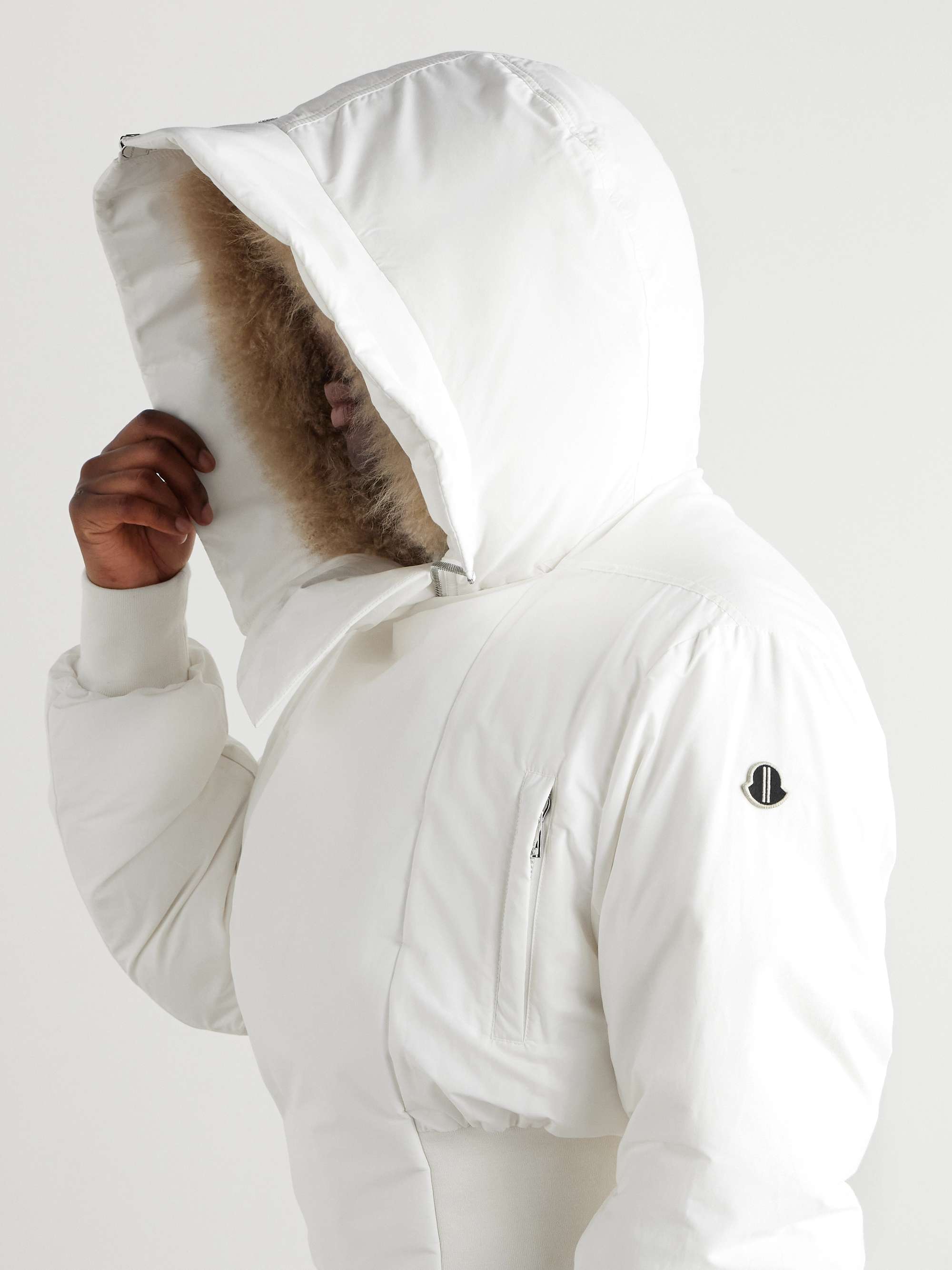 + Moncler Alice Logo-Appliquéd Shearling-Trimmed Cotton and Nylon-Blend Hooded Down Jacket view