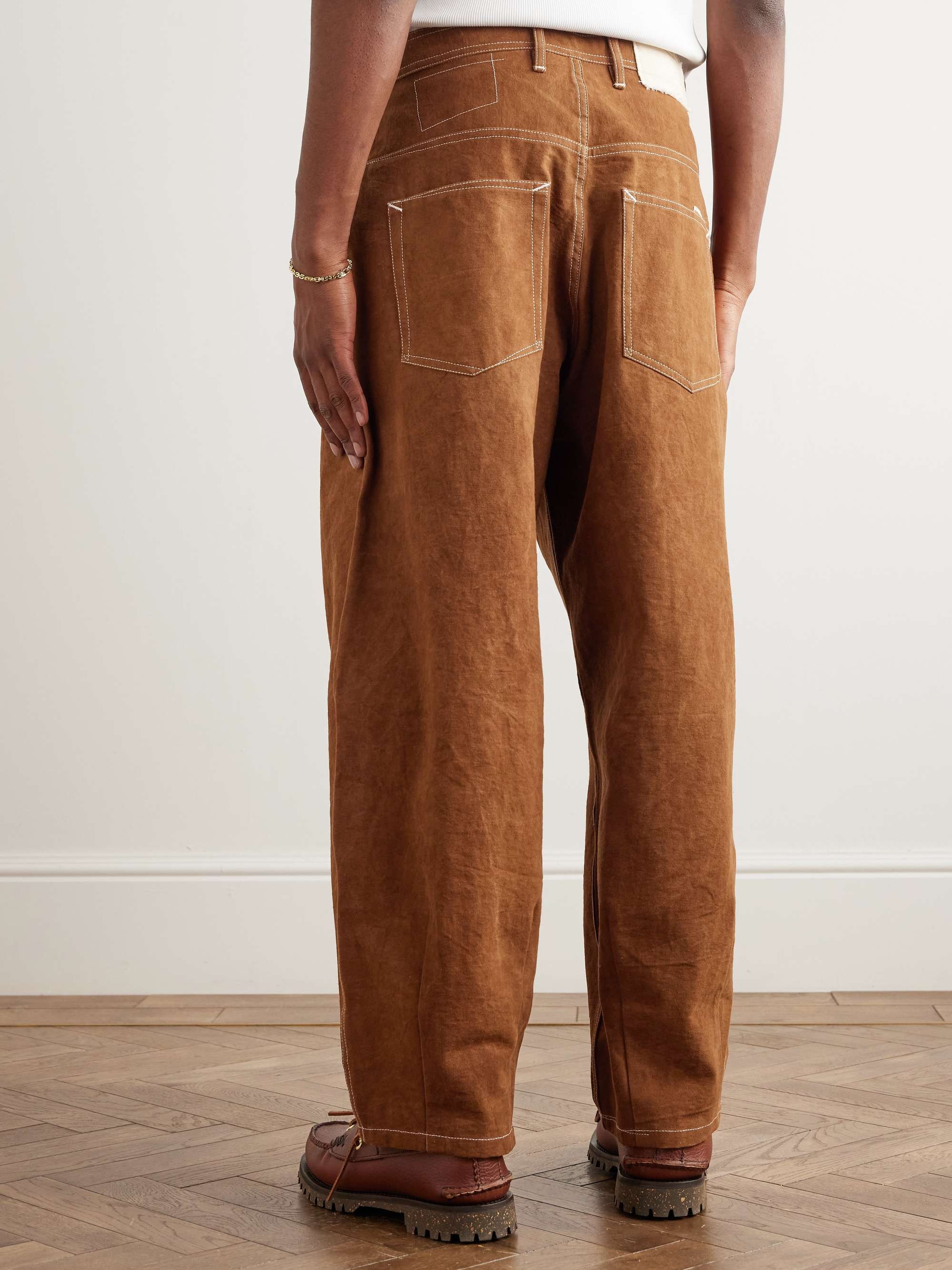 Wonky-Wear Lush Wide-Leg Pleated Organic Cotton-Canvas Trousers view