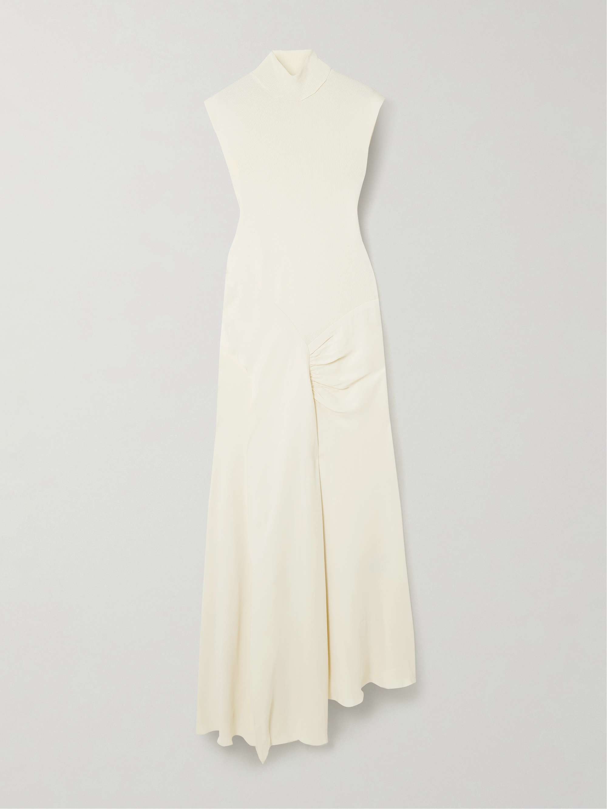 Asymmetric ribbed-knit and draped crepe turtleneck dress hero visual
