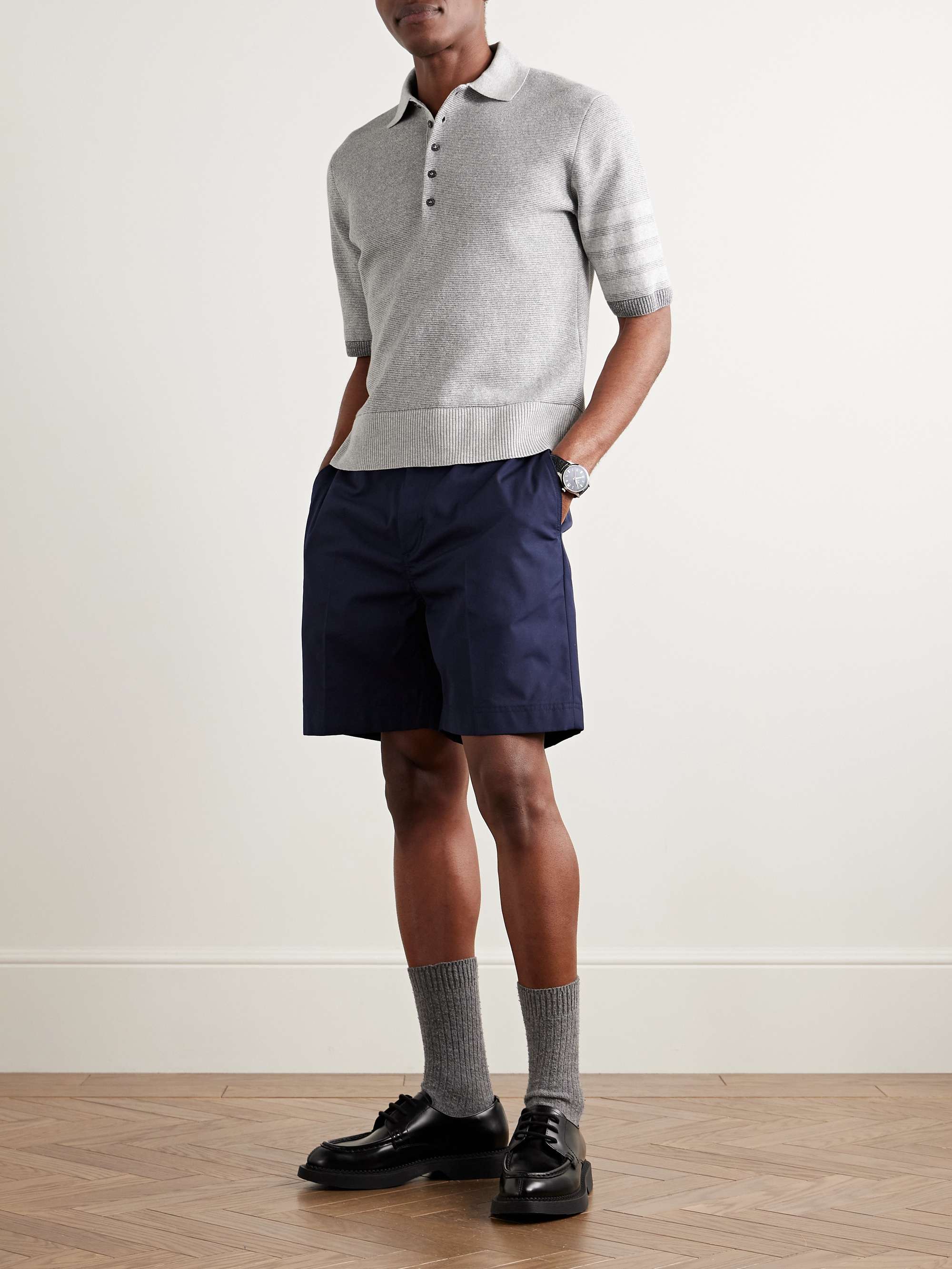 Striped Textured Linen and Cotton-Blend Polo Shirt view