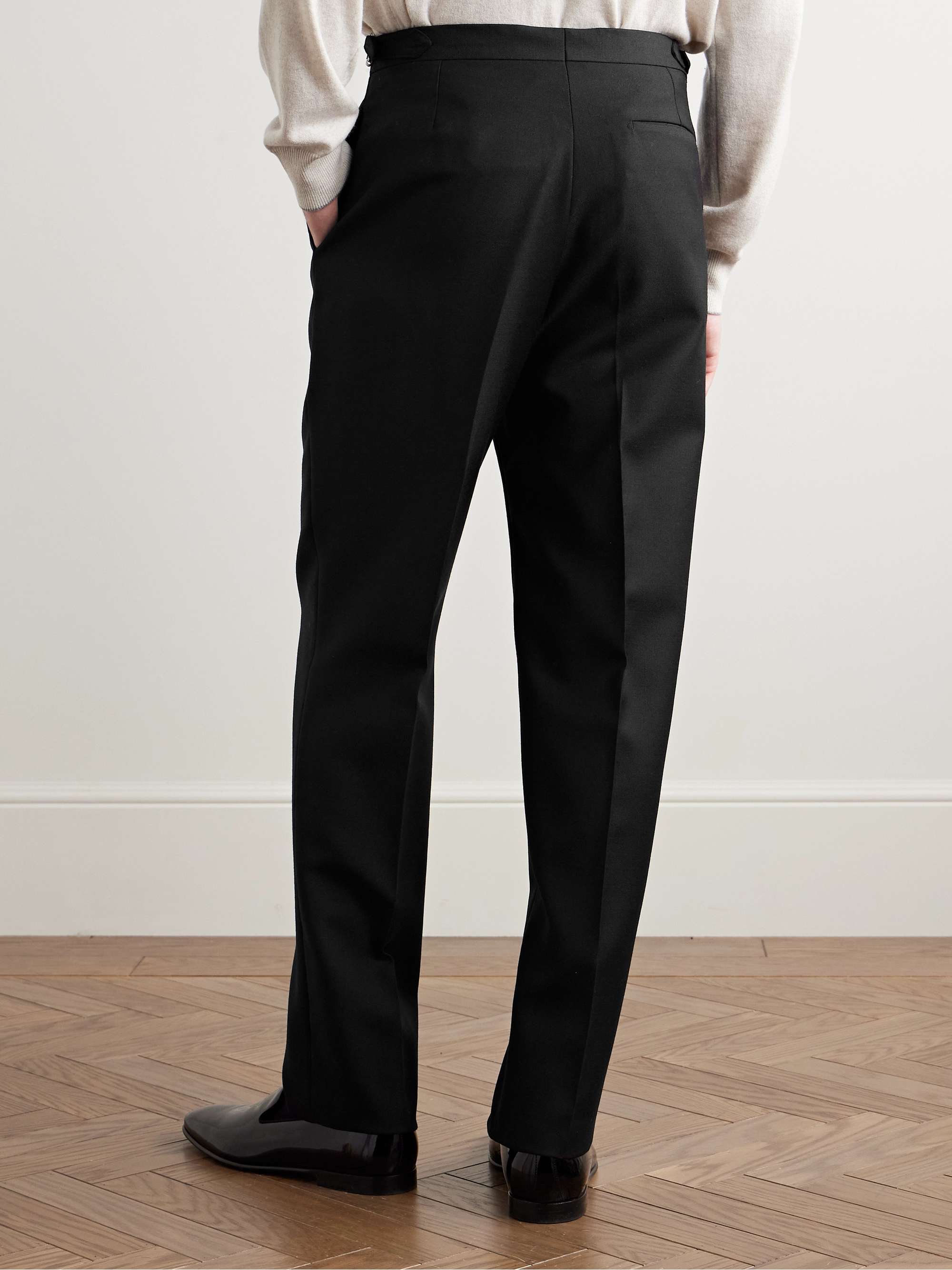 Slim-Fit Straight-Leg Grain de Poudre Wool Tuxedo Trousers view