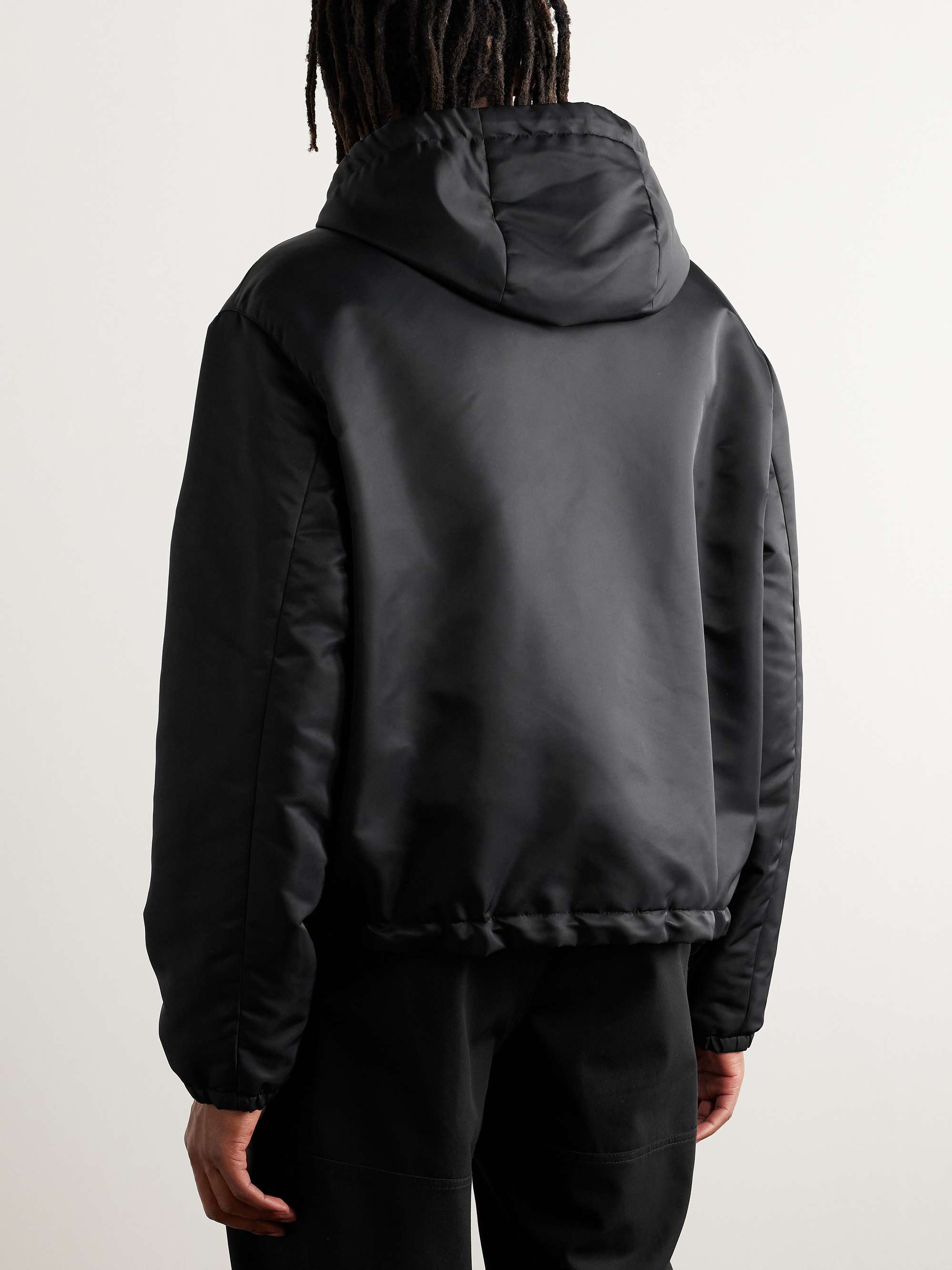 Leather-Trimmed Shell Hooded Jacket view
