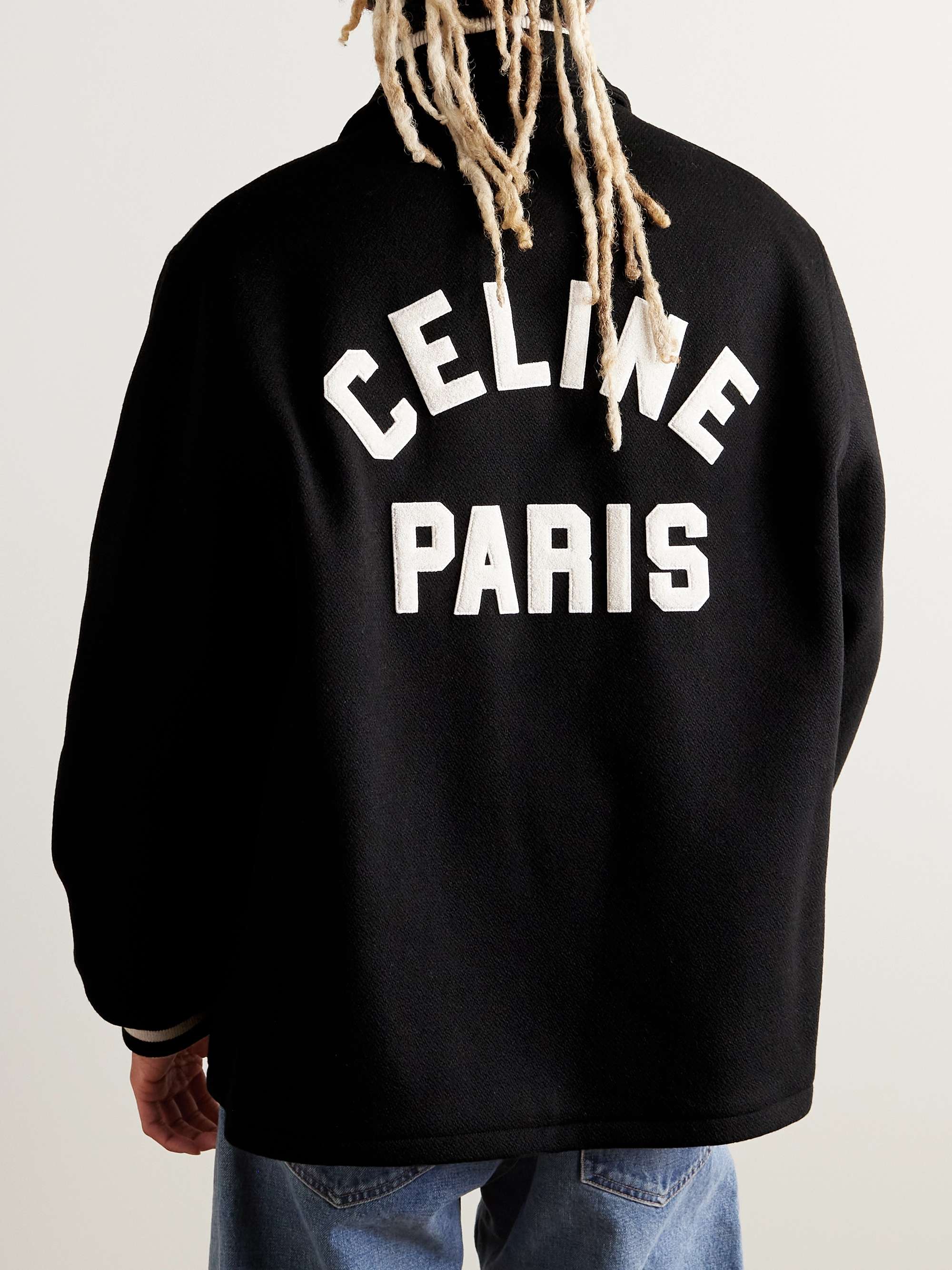 Teddy Logo-Appliquéd Leather-Trimmed Wool-Blend Bomber Jacket view