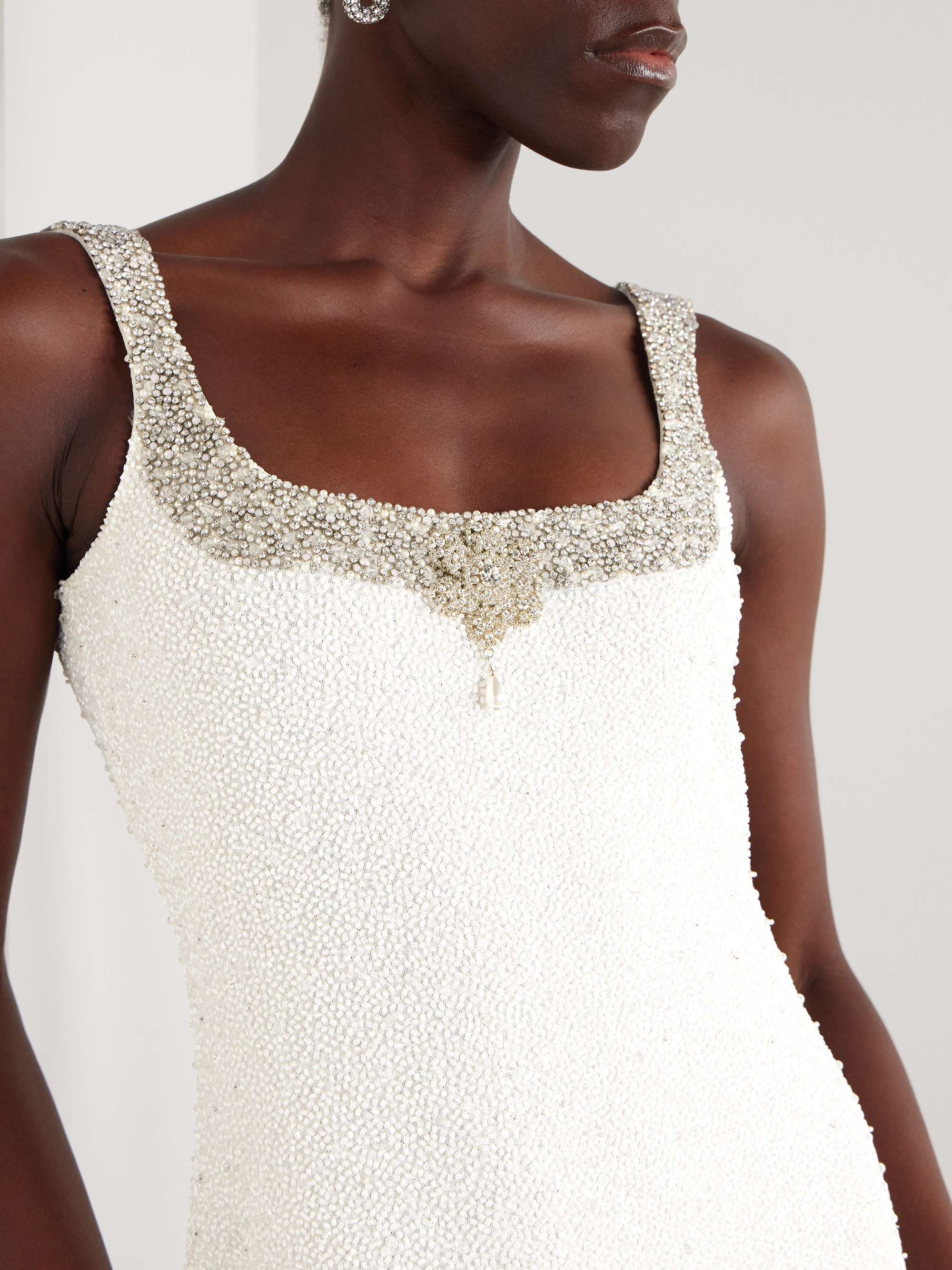 Daisy crystal and bead-embellished stretch-tulle mini dress view