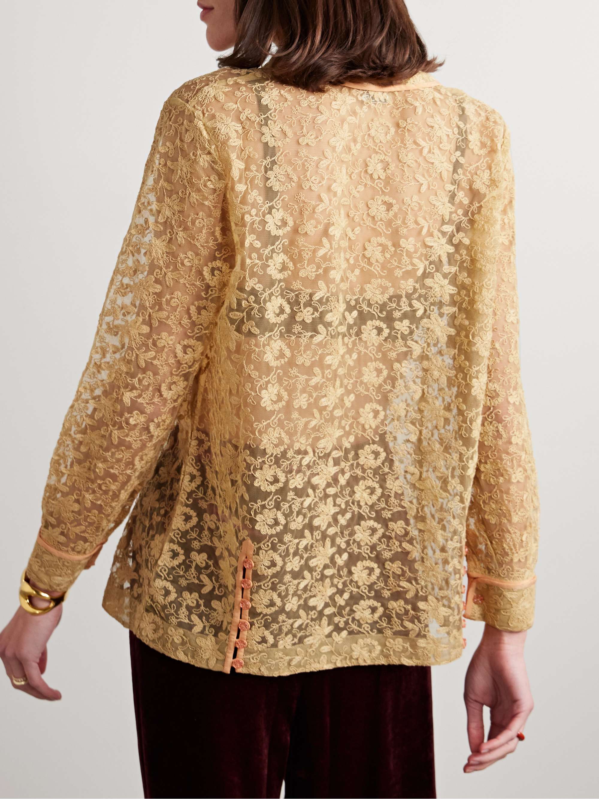 Attic crepe-trimmed embroidered tulle top view