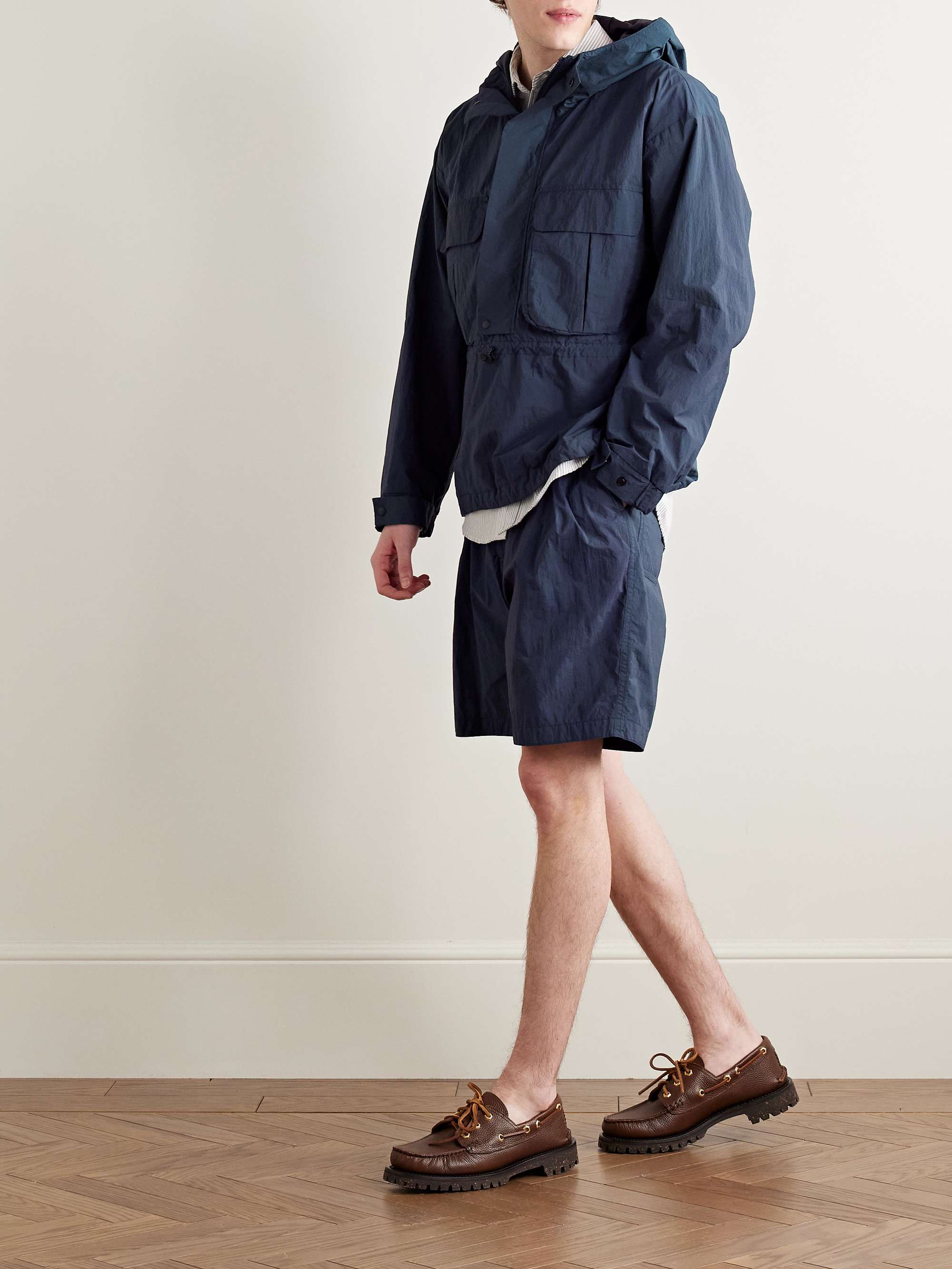 Indigo-Dyed Nylon-Seersucker Half-Zip Hooded Anorak view