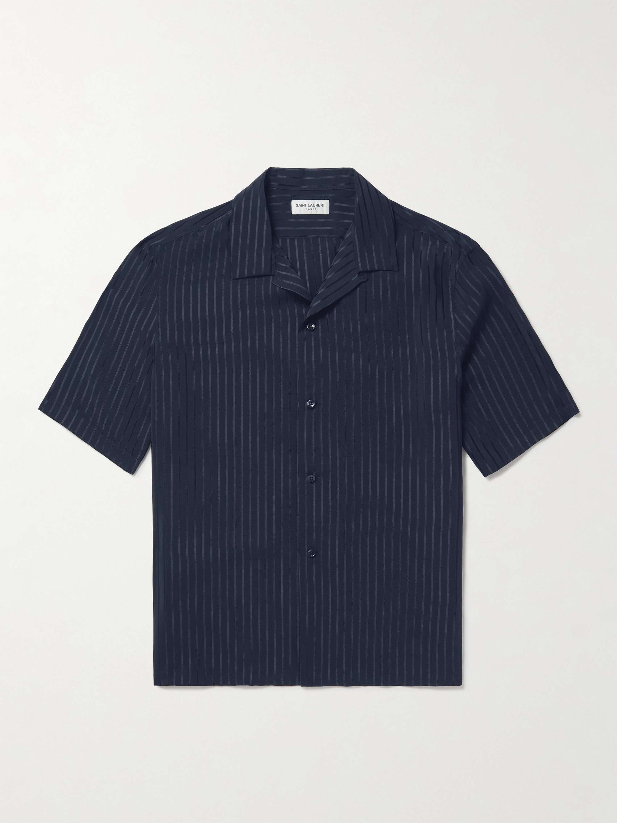 Camp-Collar Striped Silk-Charmeuse Shirt hero visual