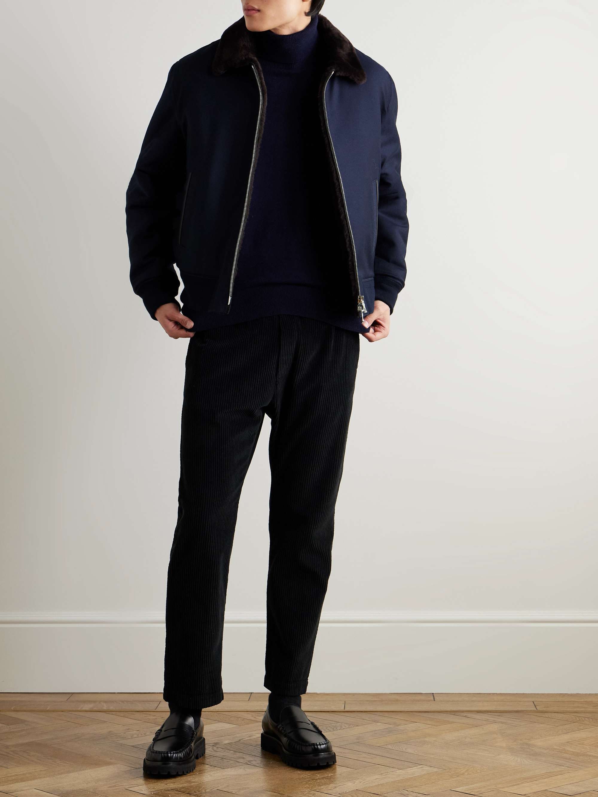Shearling-Lined Brushed-Wool Jacket view