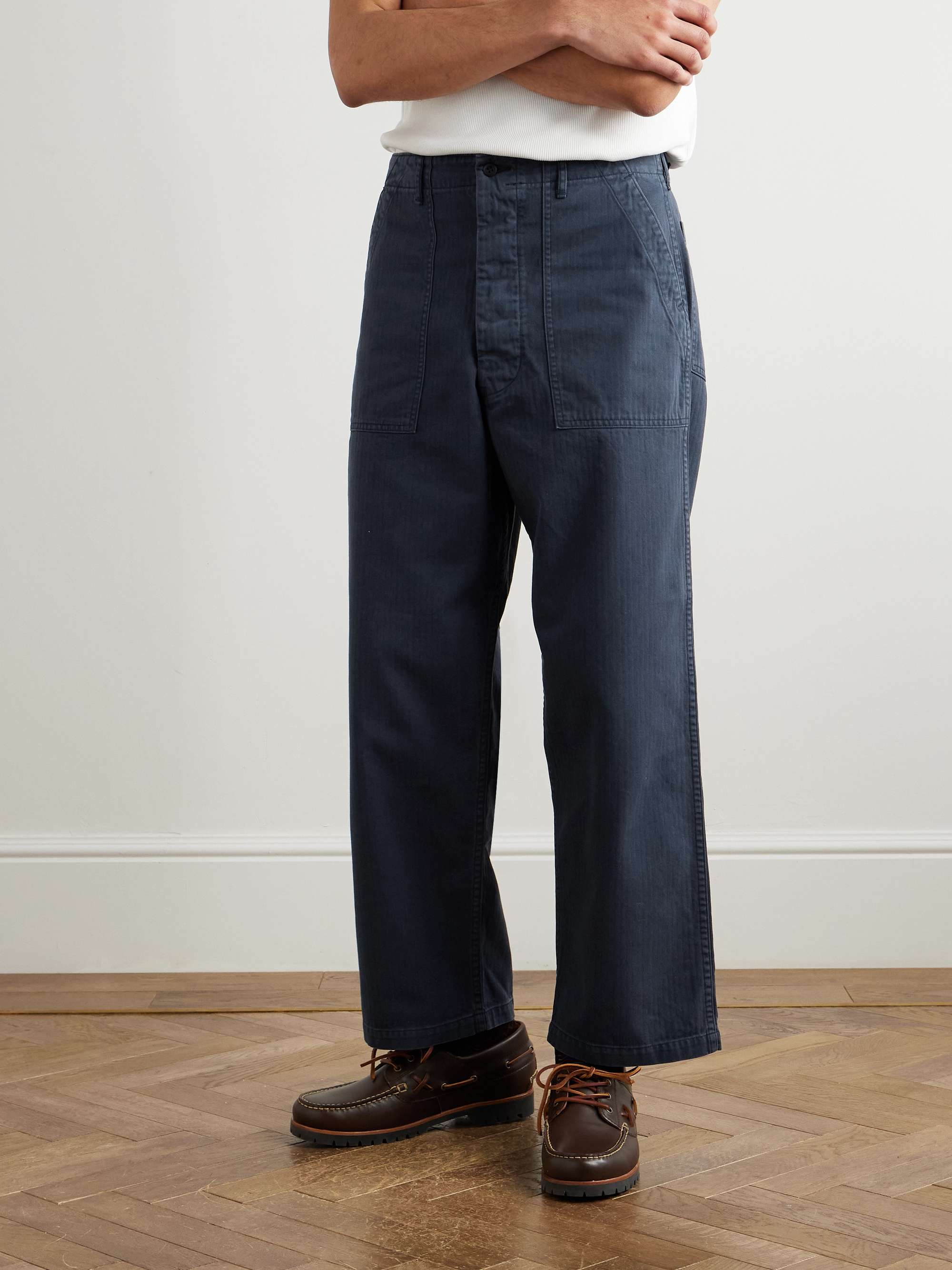 Straight-Leg Herringbone Cotton Trousers view