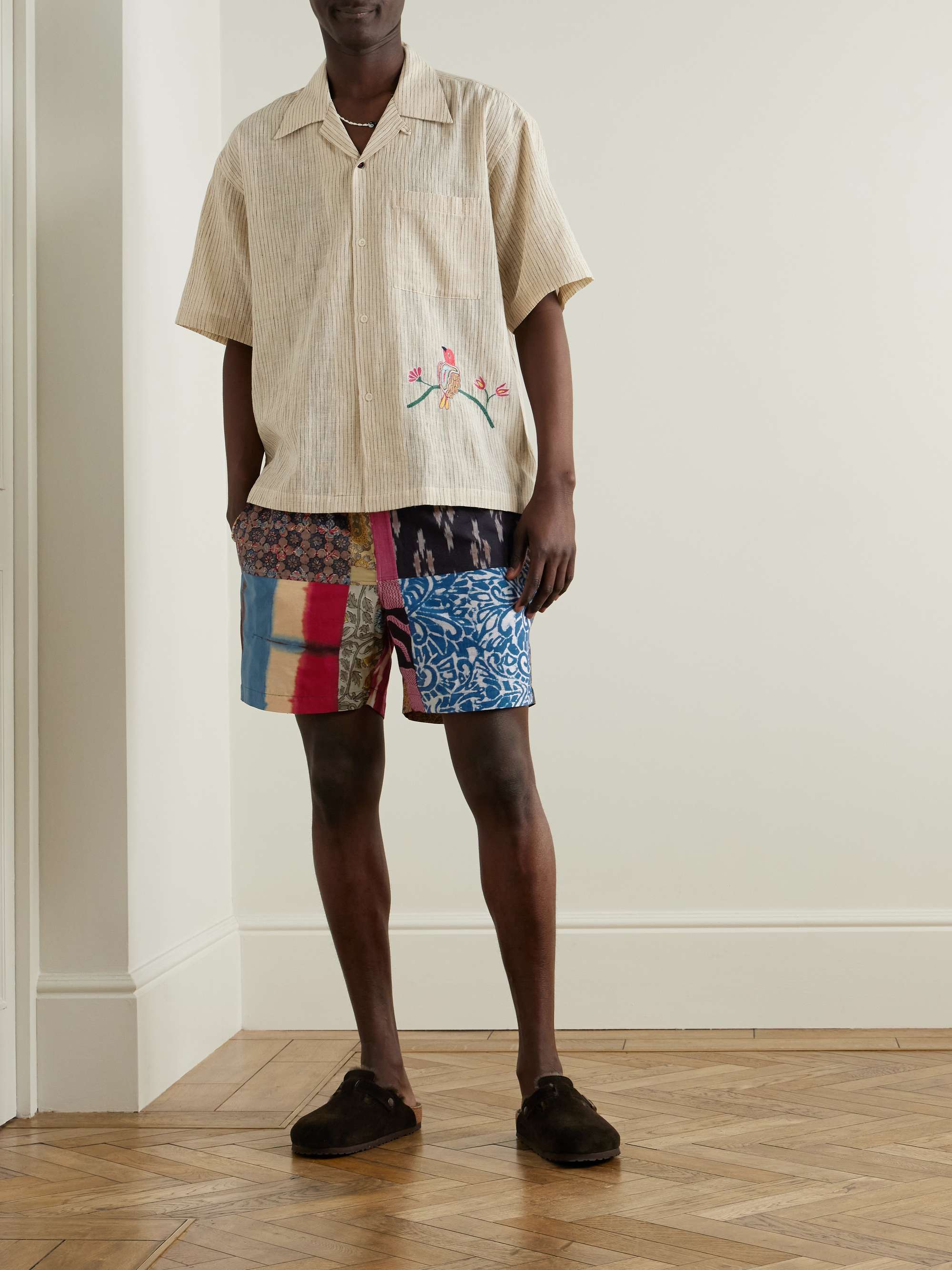 Olbia Patchwork Printed Cotton Drawstring Shorts view