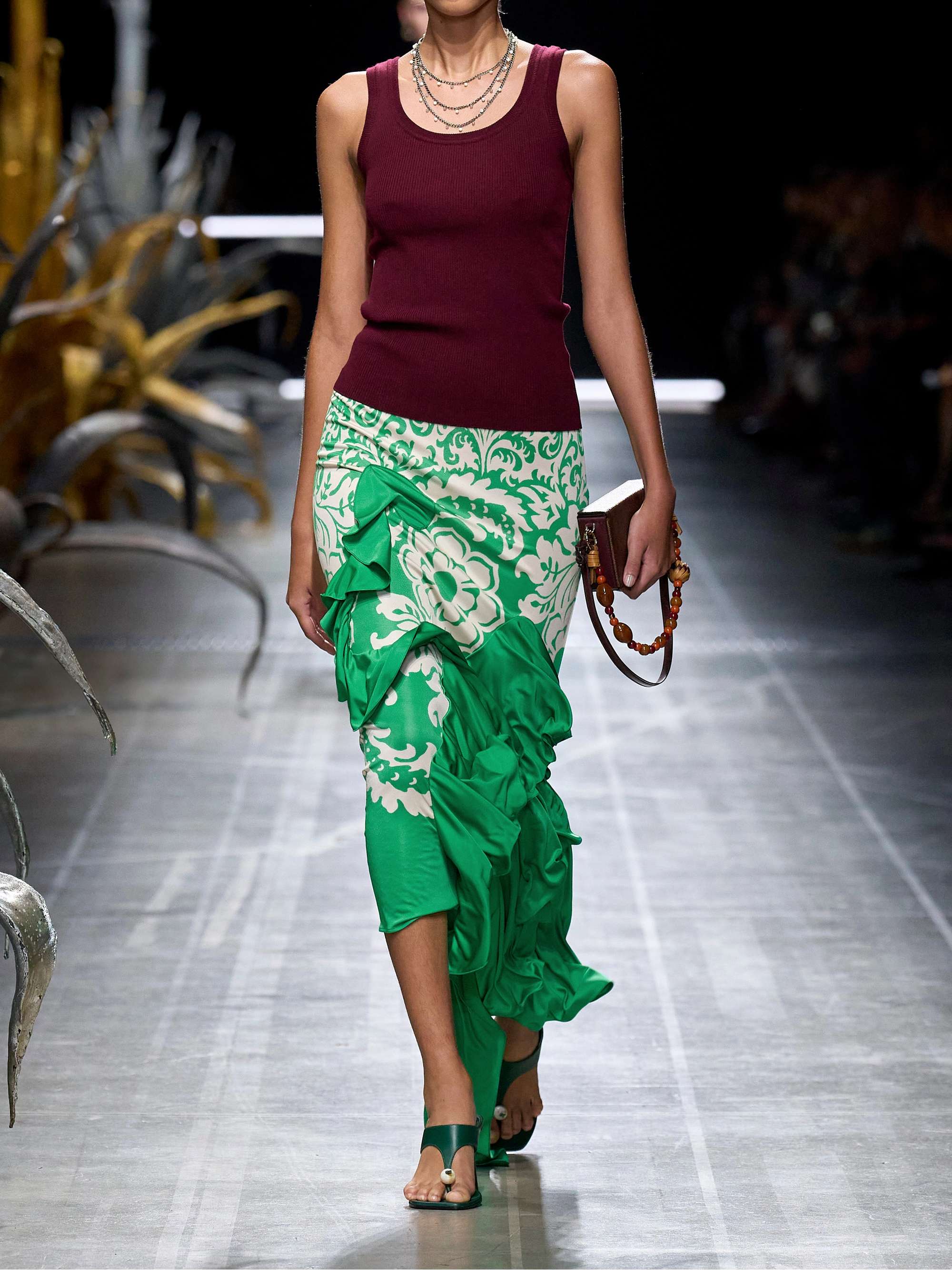 Ruffled printed stretch-cady midi skirt view