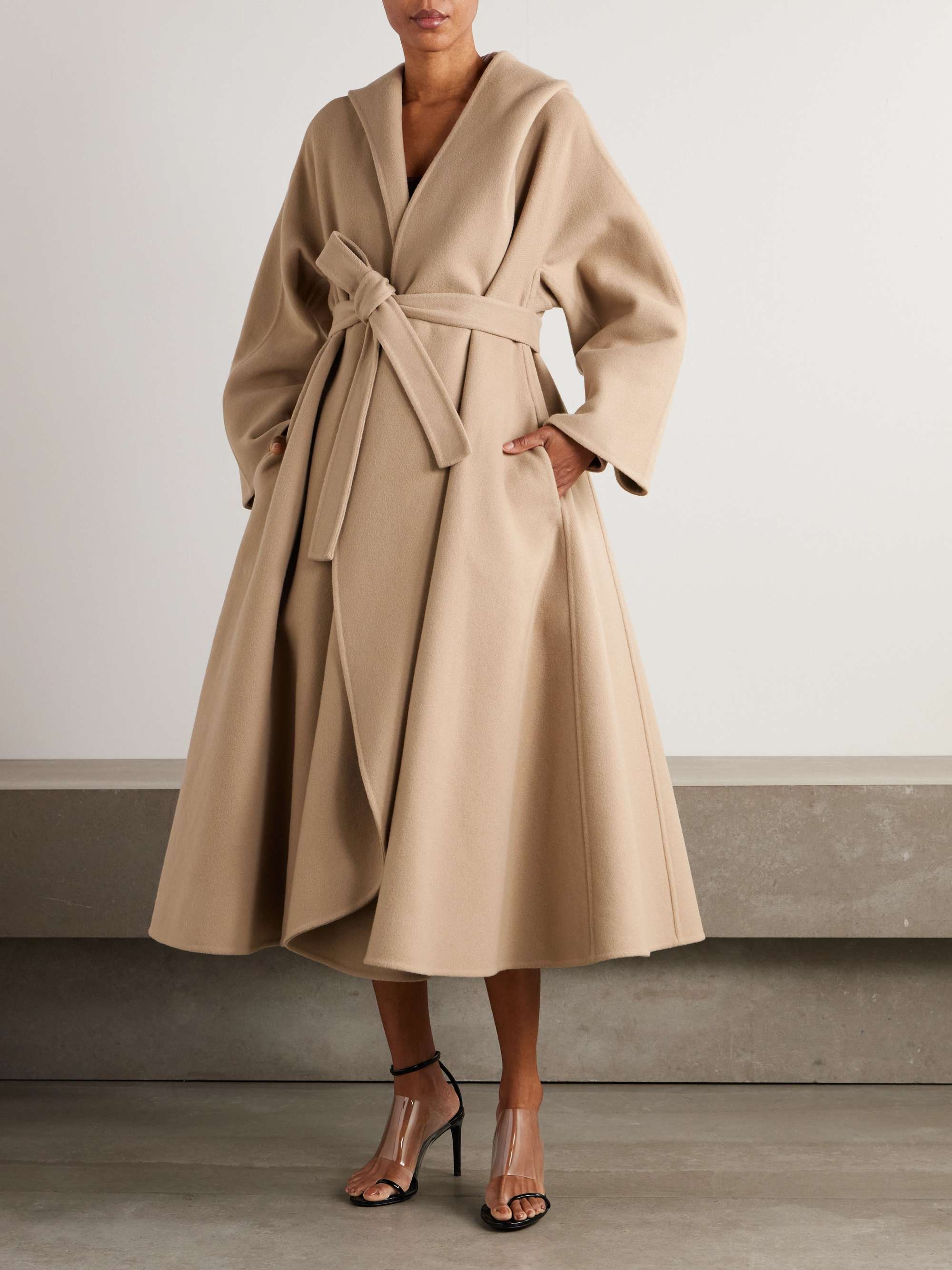 Belted wool and cashmere-blend hooded coat view