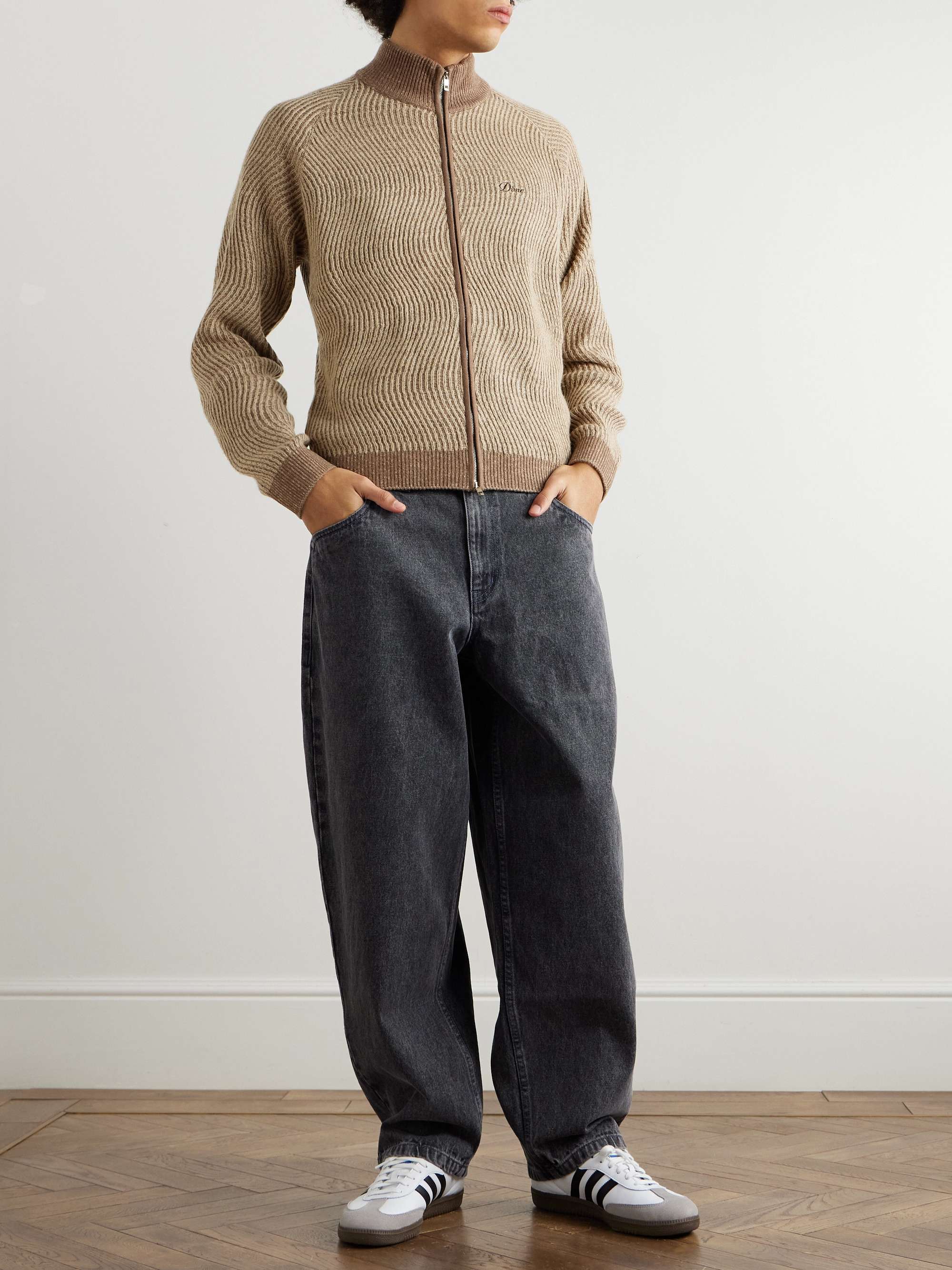 Logo-Embroidered Ribbed-Knit Zip-Up Cardigan view