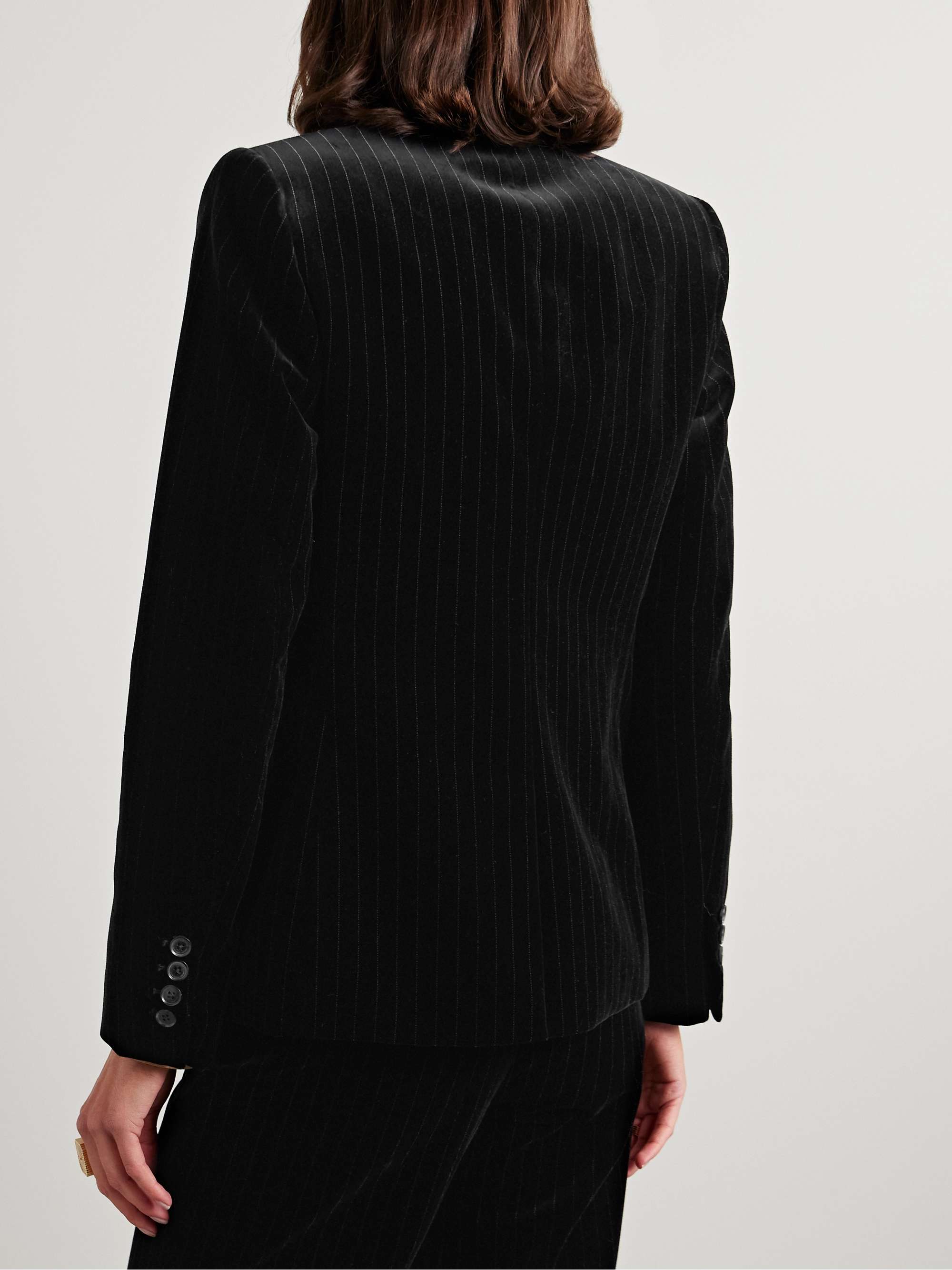 Veda double-breasted metallic striped cotton-velvet blazer view