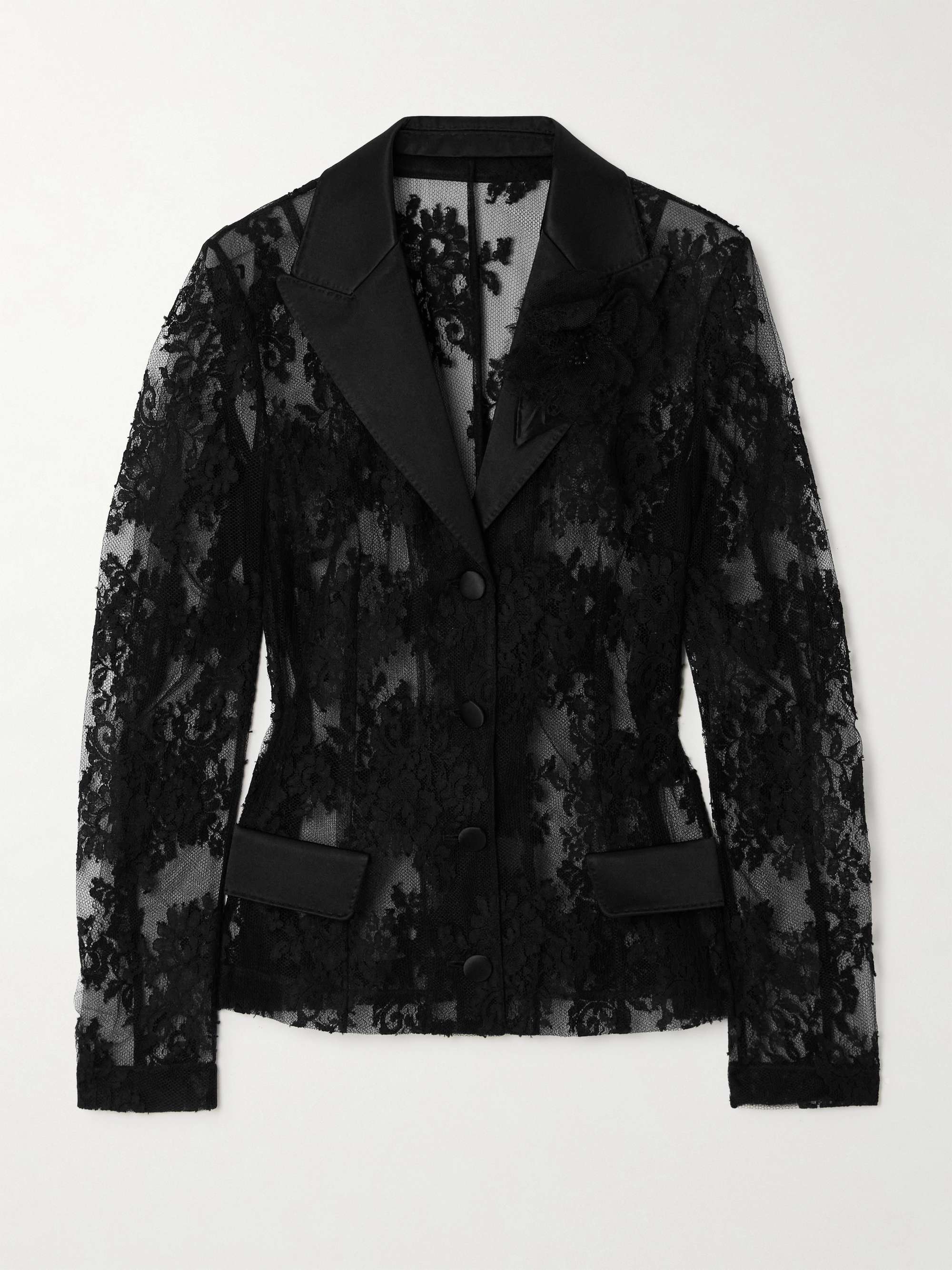 Appliquéd satin-trimmed cotton-blend Chantilly lace jacket hero visual