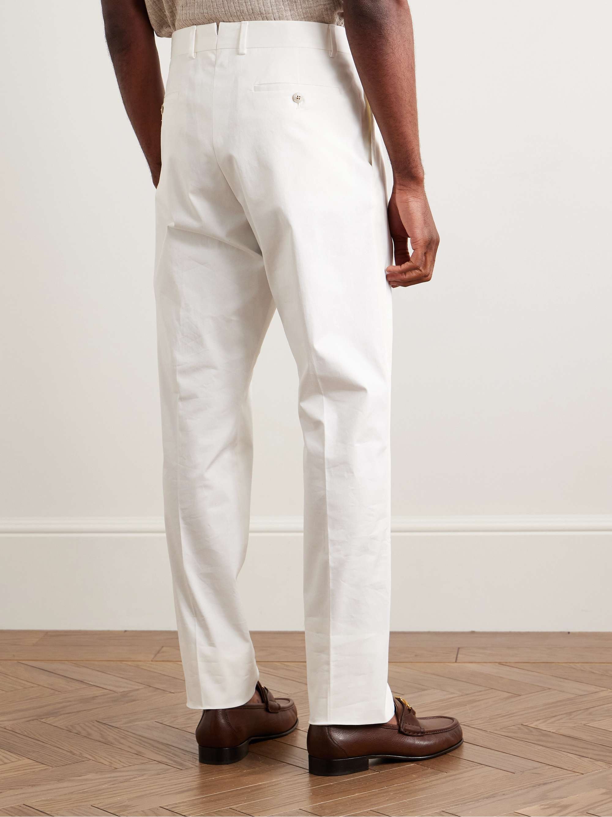 Slim-Fit Pleated Cotton-Blend Twill Trousers view