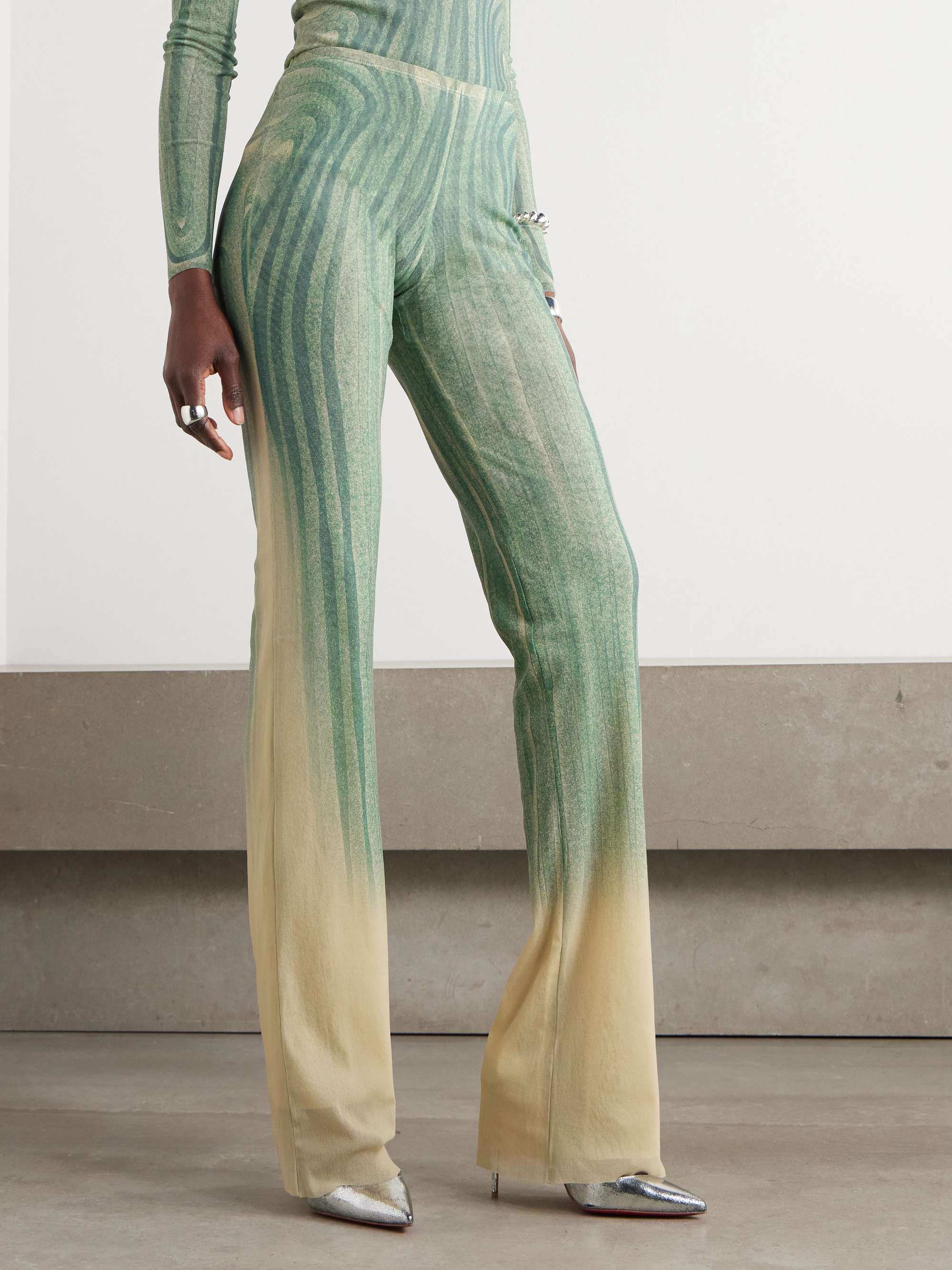 Printed mesh flared trousers view