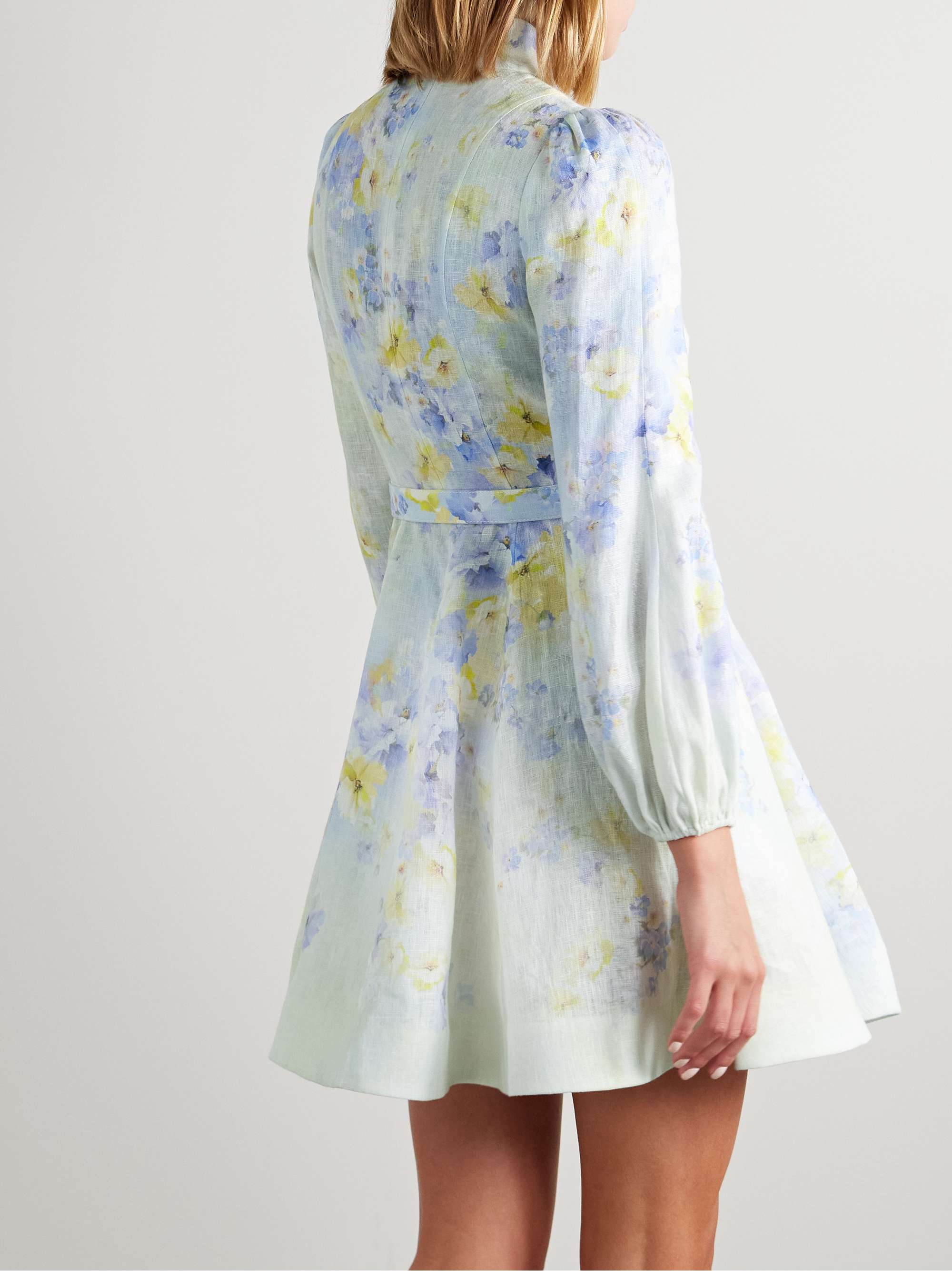 Crush belted embellished floral-print linen mini dress view