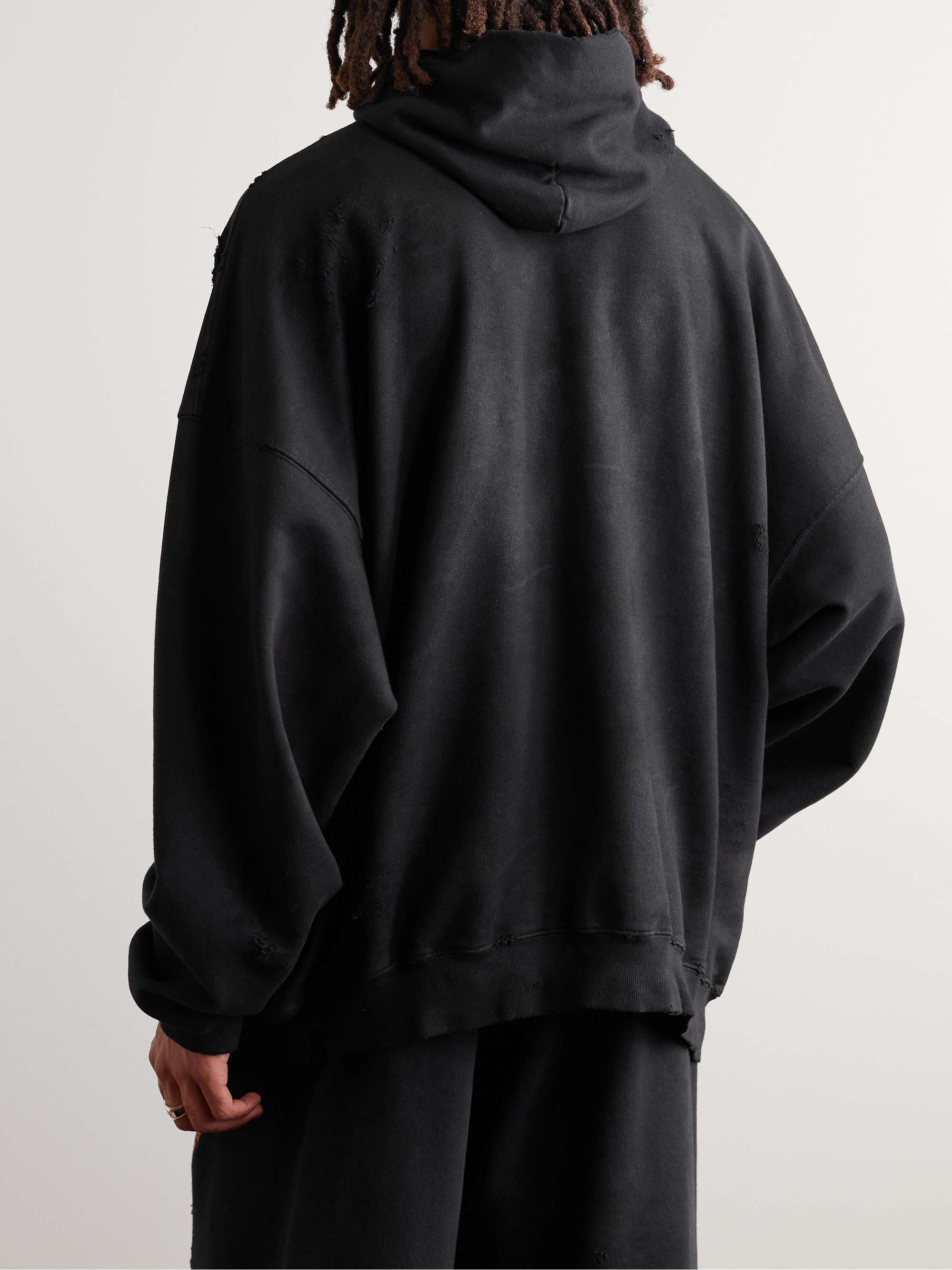 Oversized Distressed Logo-Appliquéd Cotton-Jersey Hoodie view