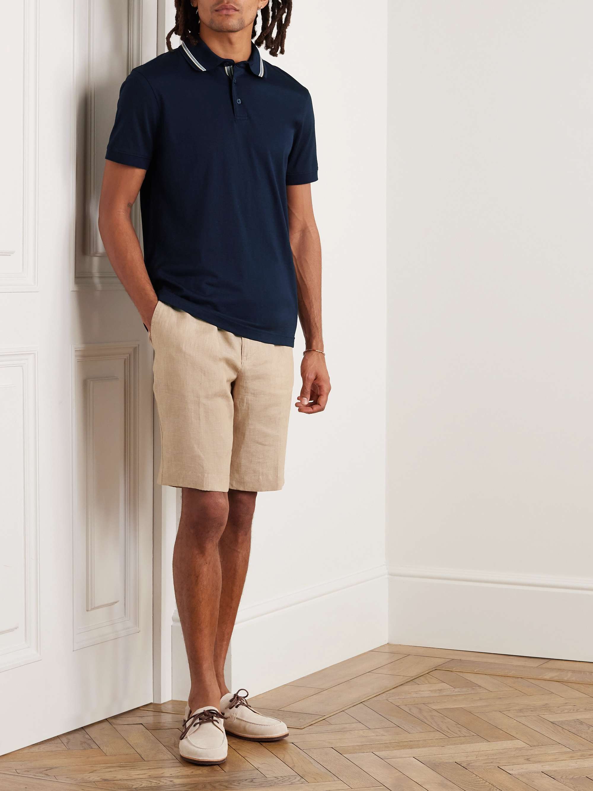 Dominic Striped Organic Cotton and Lyocell-Blend Polo Shirt view