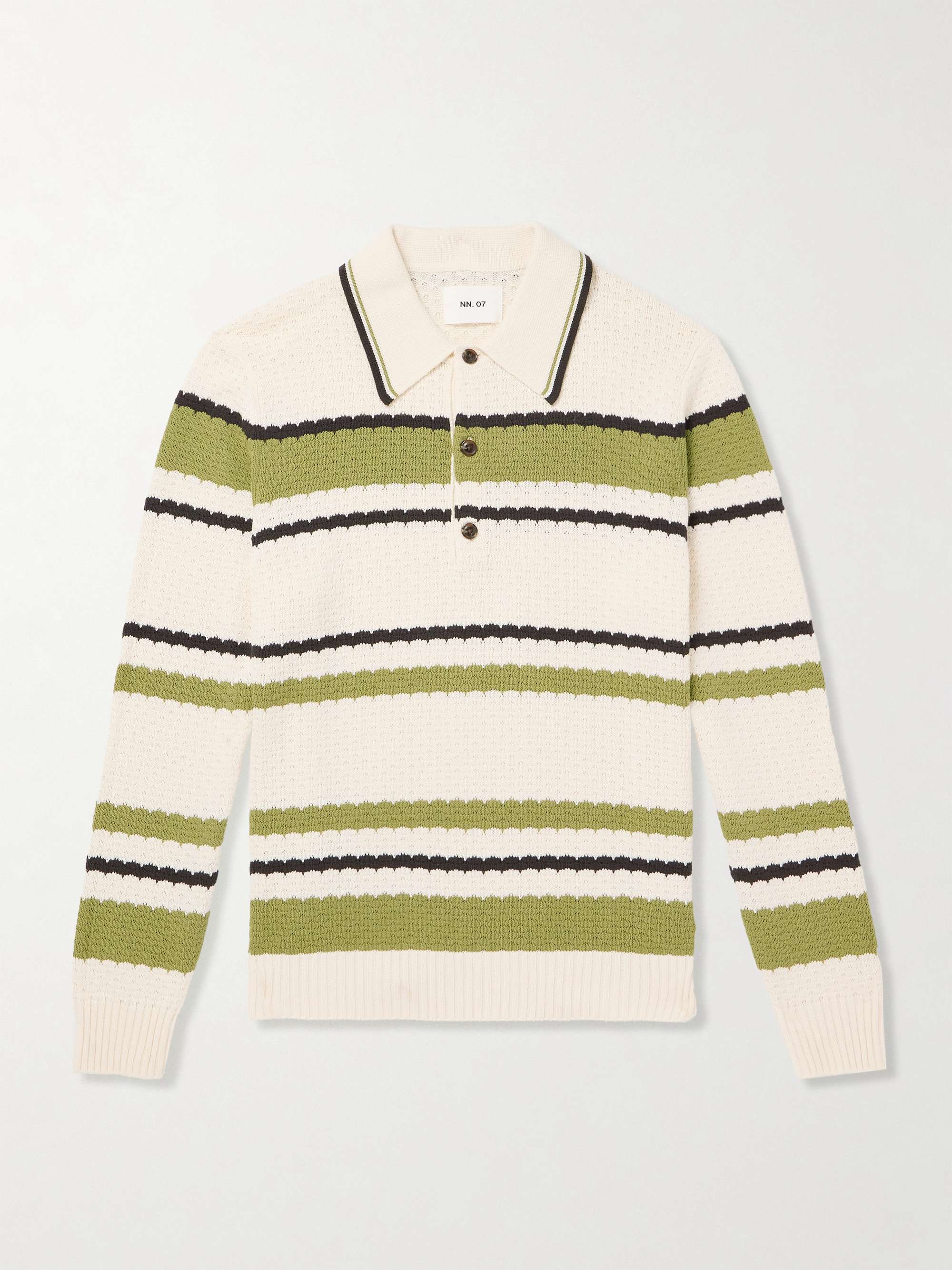 Alfie 6636 Striped Pointelle-Knit Organic Cotton Polo Shirt hero visual