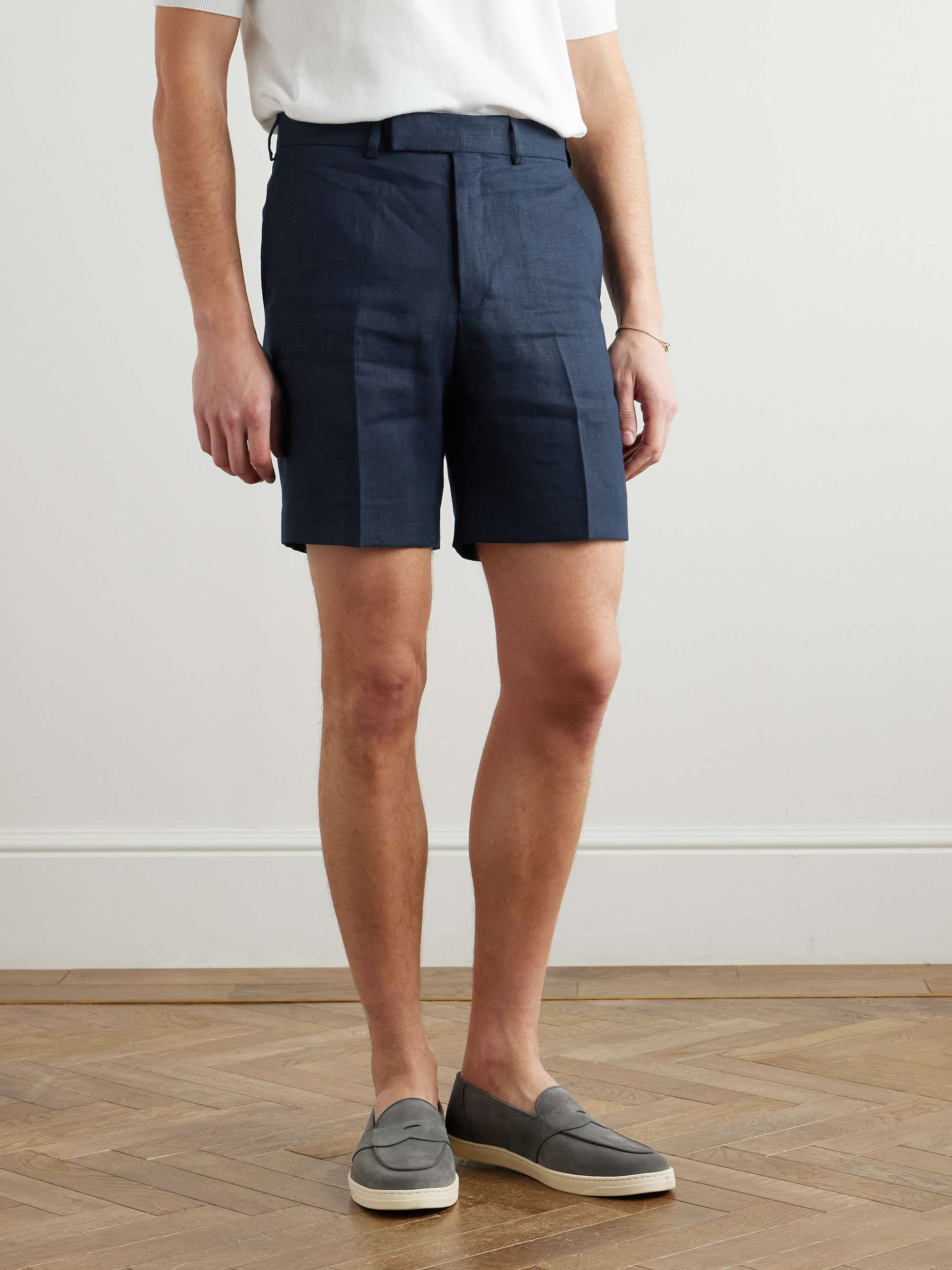 Slim-Fit Straight-Leg Linen Shorts view