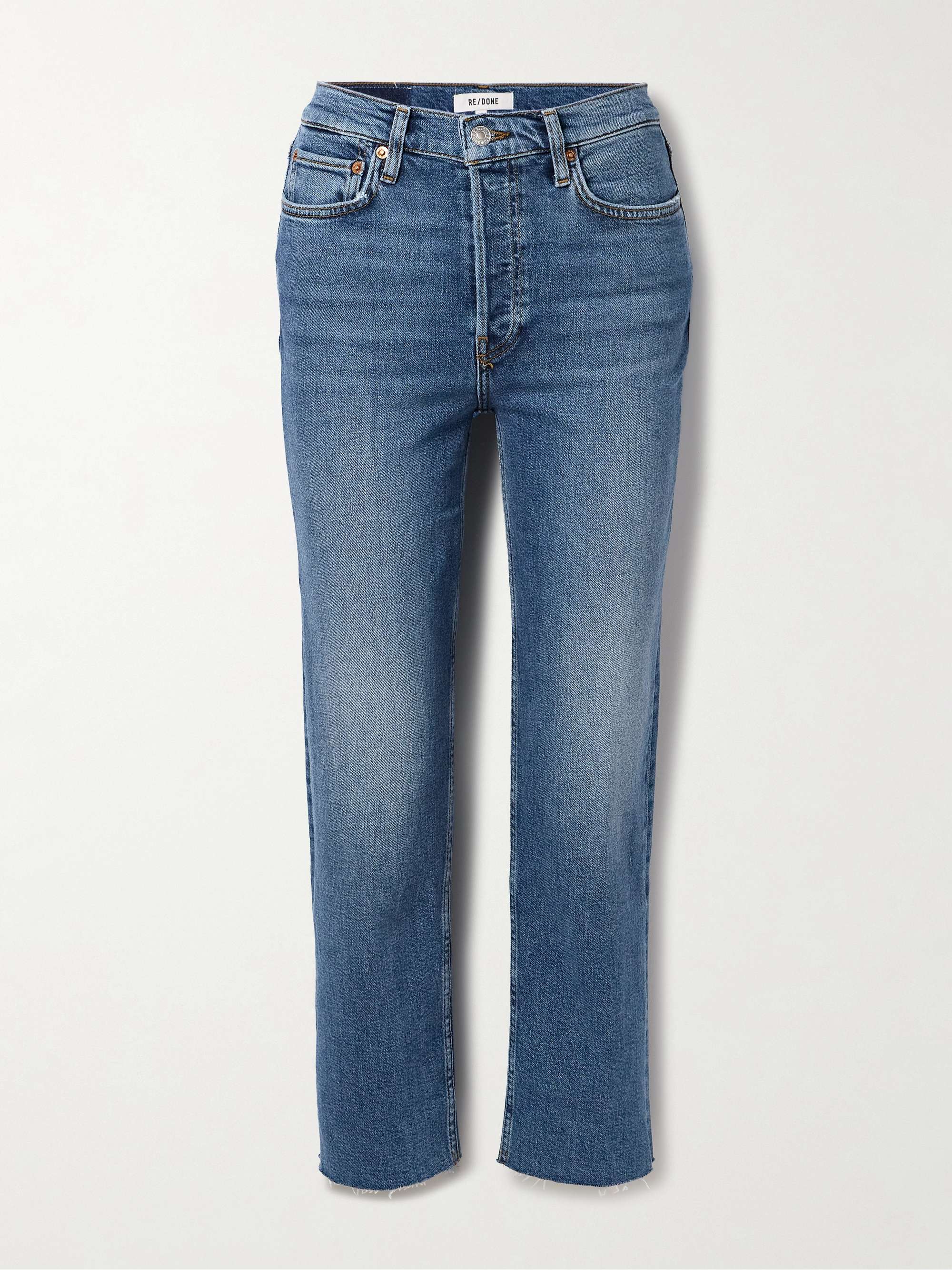 70s High Rise Stove Pipe frayed straight-leg jeans hero visual