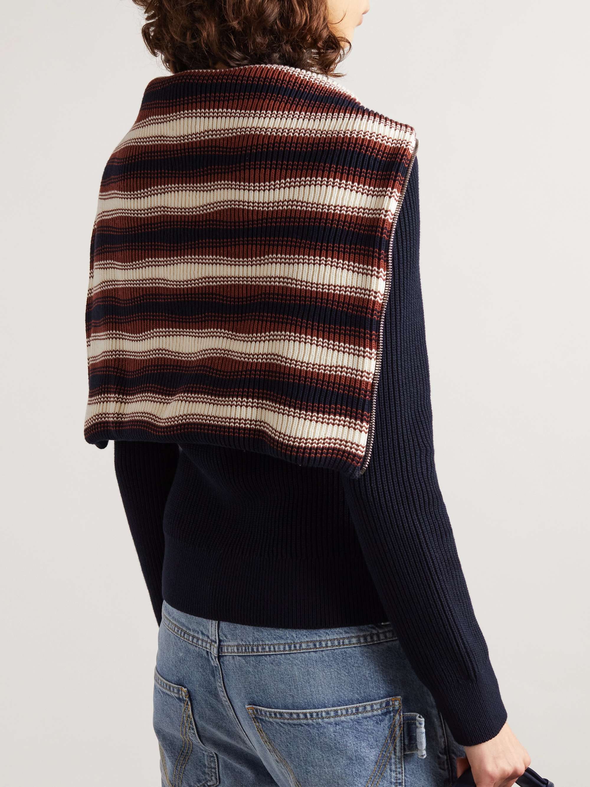 Layered ribbed striped cotton cardigan view