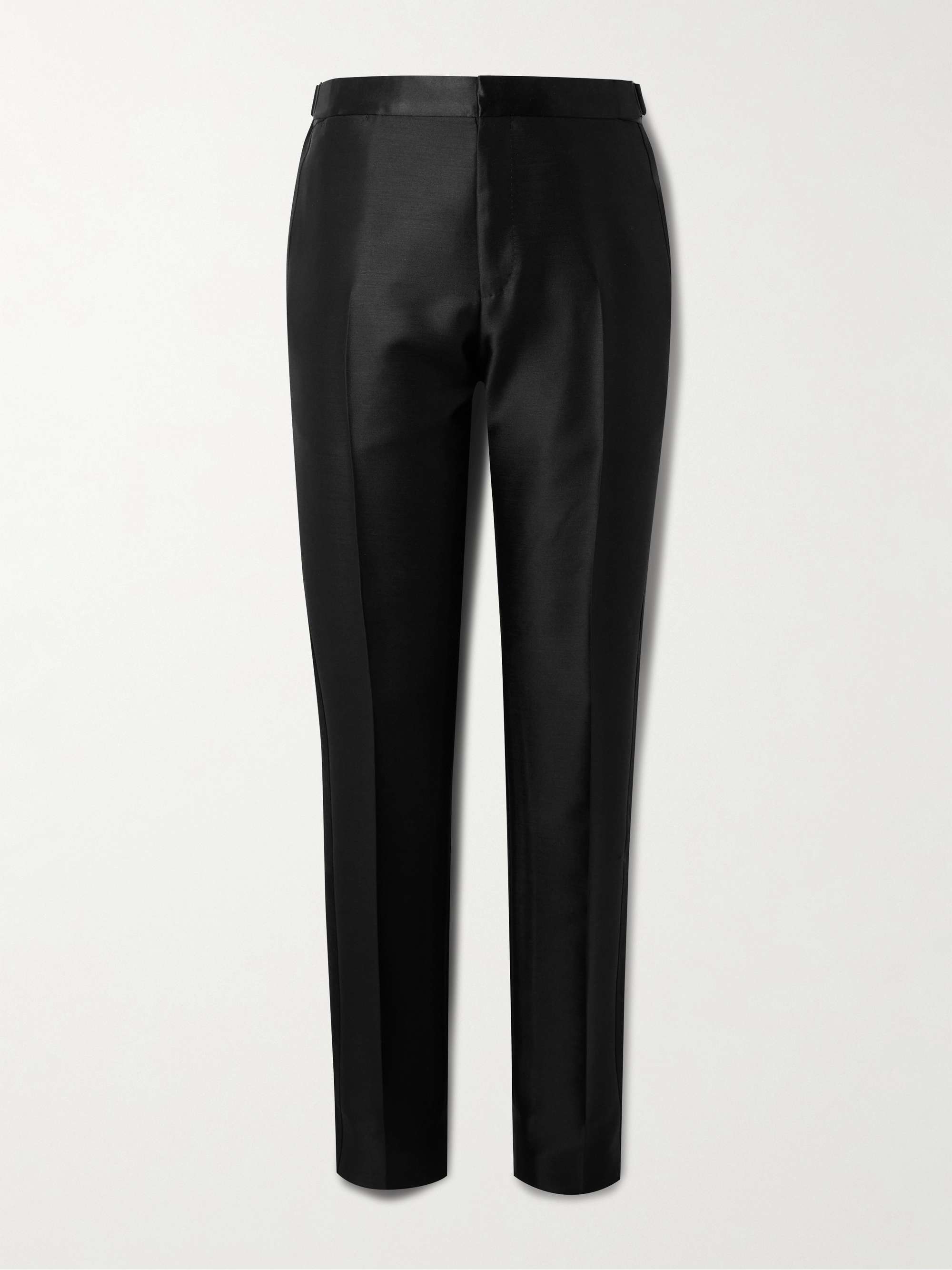 Straight-Leg Satin-Trimmed Wool, Mohair and Silk-Blend Tuxedo Trousers hero visual