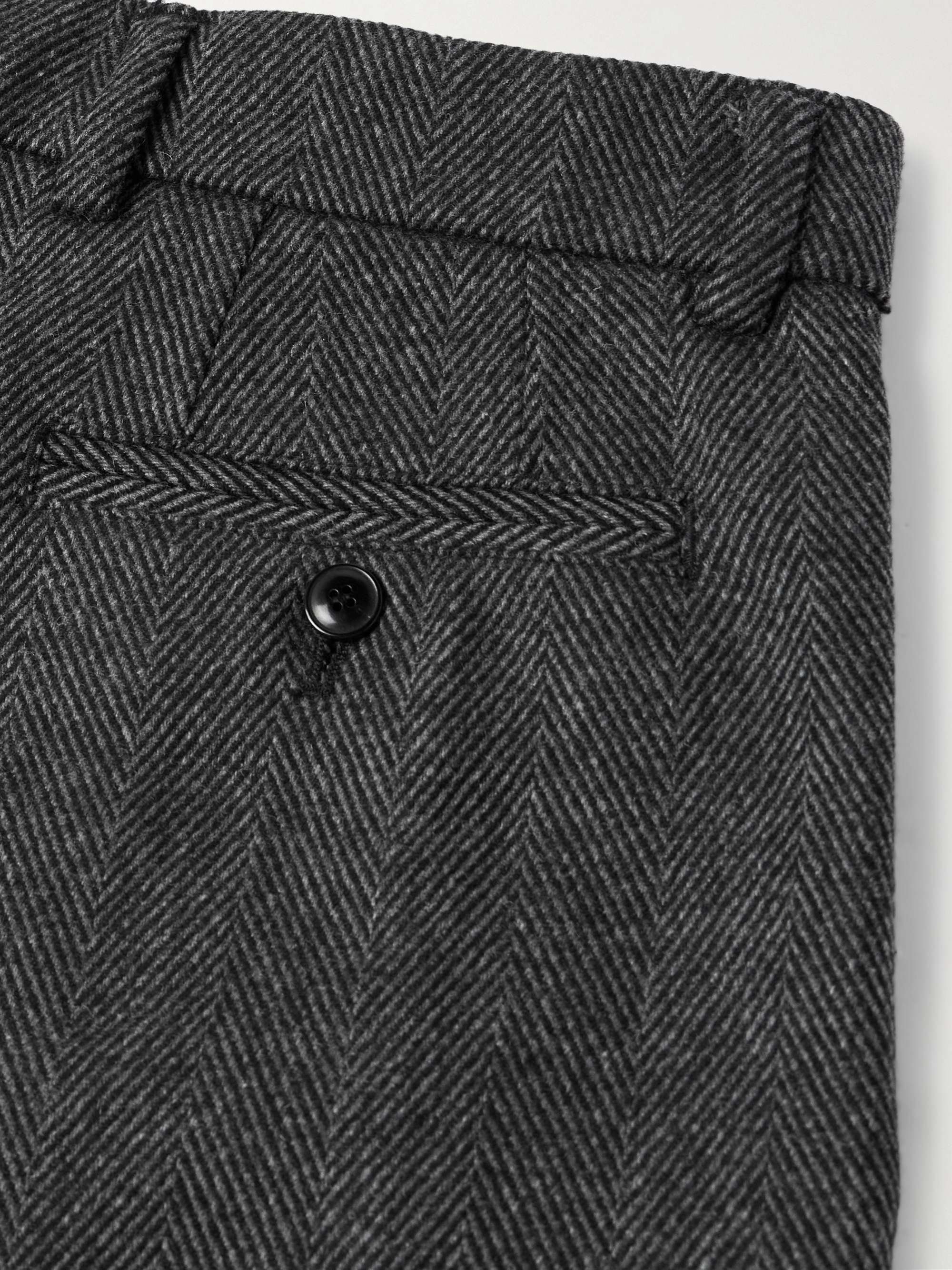 Traveler Straight-Leg Pleated Herringbone Wool and Cashmere-Blend Trousers view