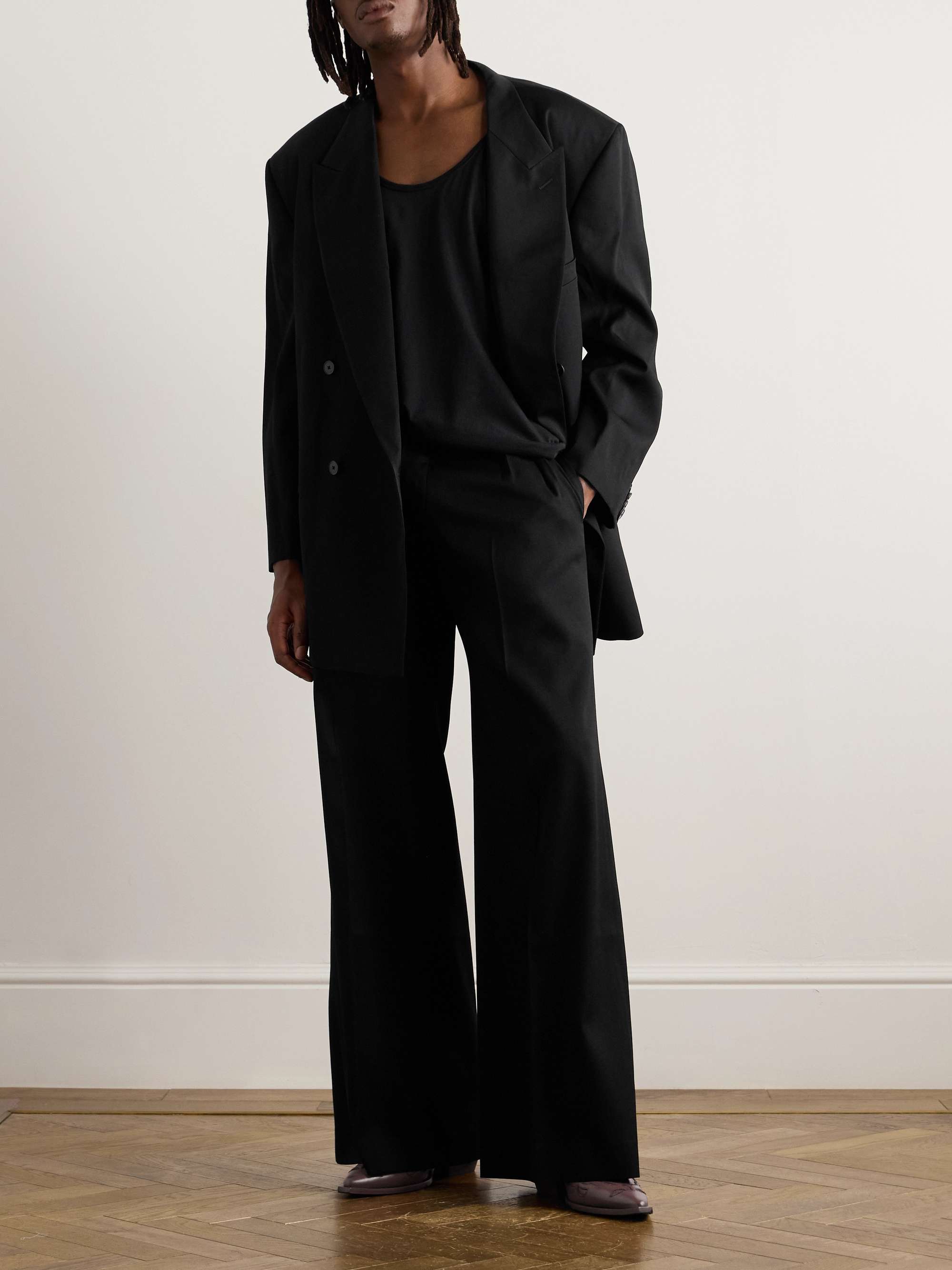 Wide-Leg Pleated Virgin Wool Suit Trousers view