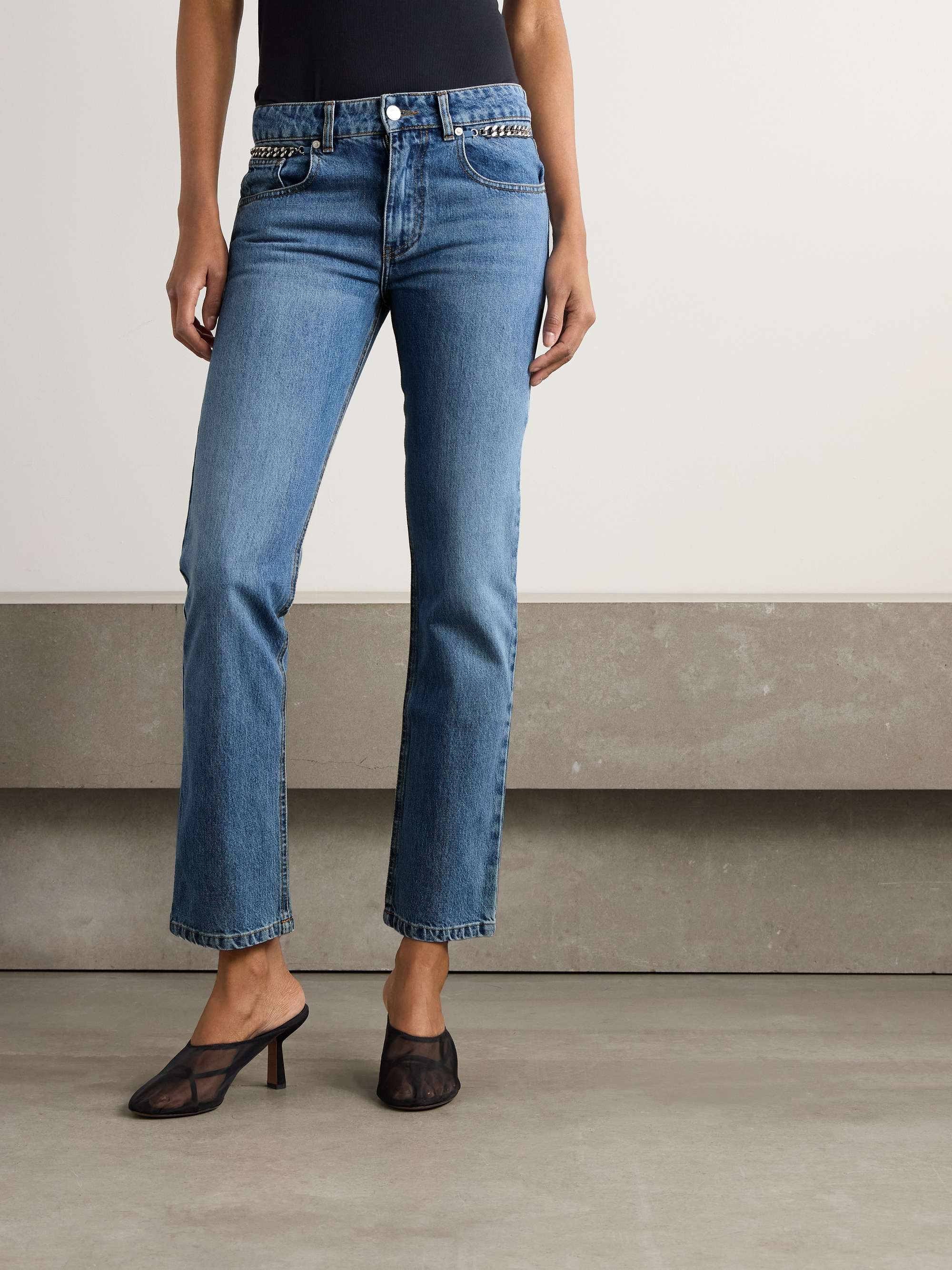 + NET SUSTAIN Falabella chain-embellished mid-rise straight-leg jeans view