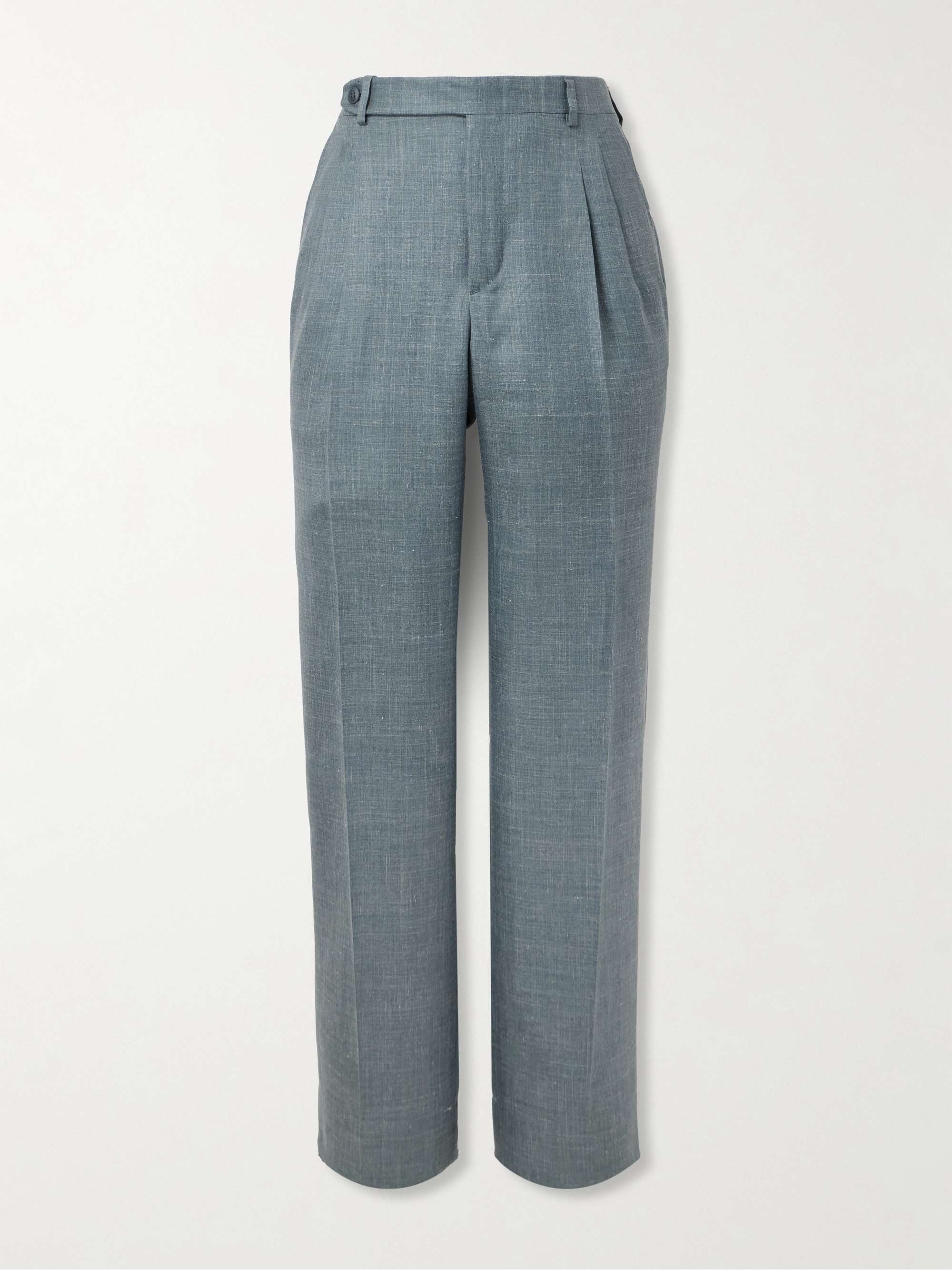Straight-Leg Pleated Silk, Cashmere and Linen-Blend Suit Trousers hero visual